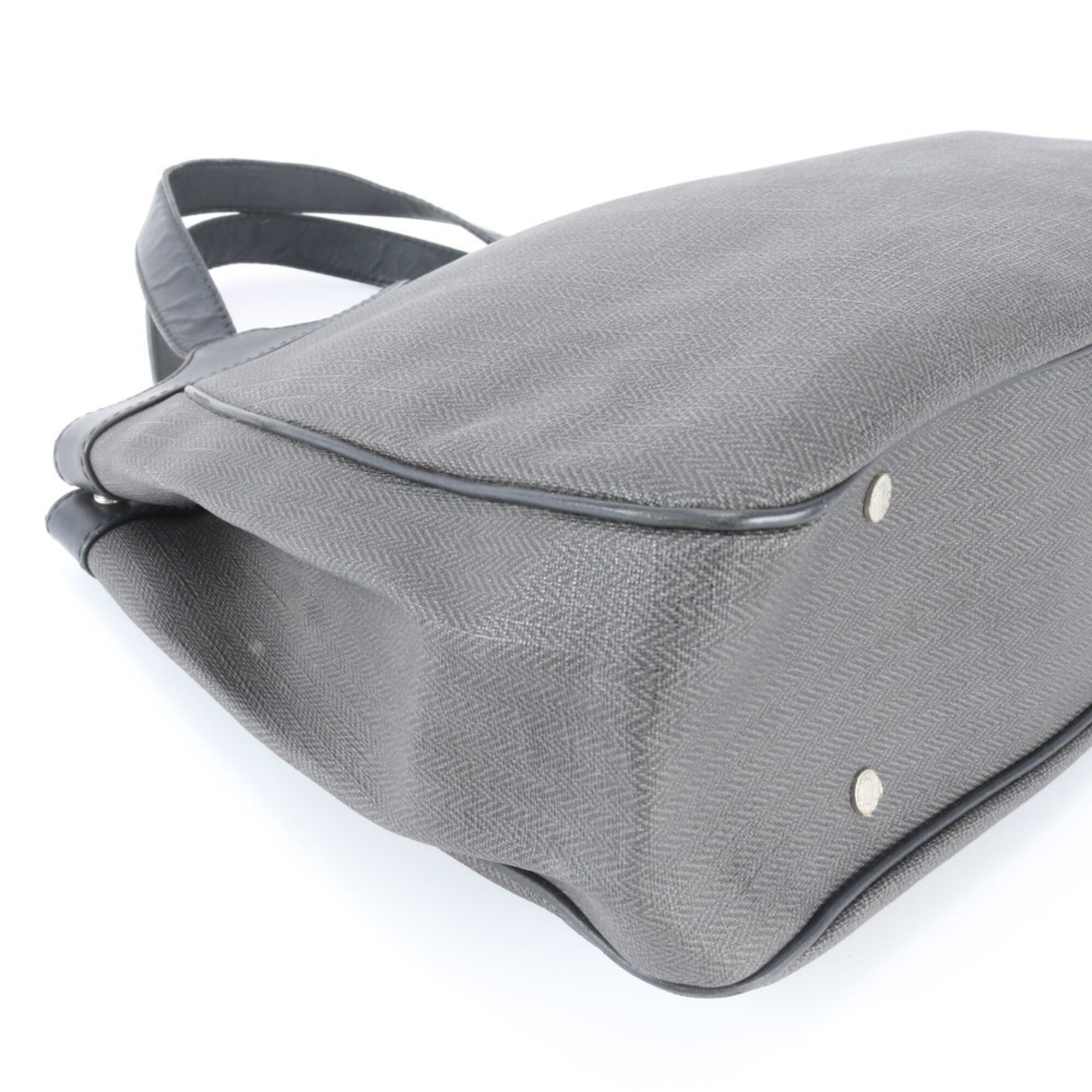 Bvlgari Black Dark Gray Leather Coated Canvas Handbag (Pre-Owned)