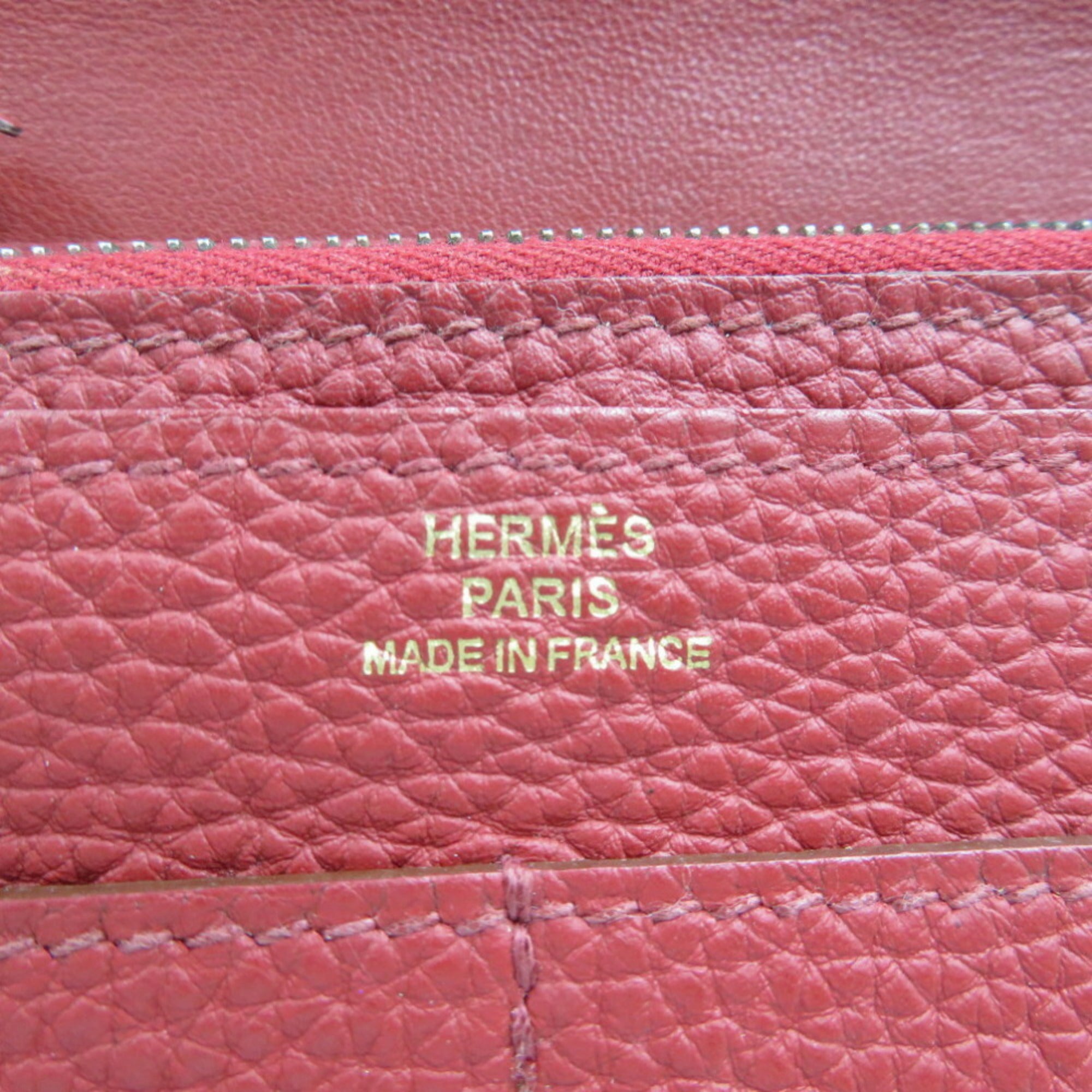 Hermes Red Color Togo Leather Long Wallet (Bi-Fold) (Pre-Owned)
