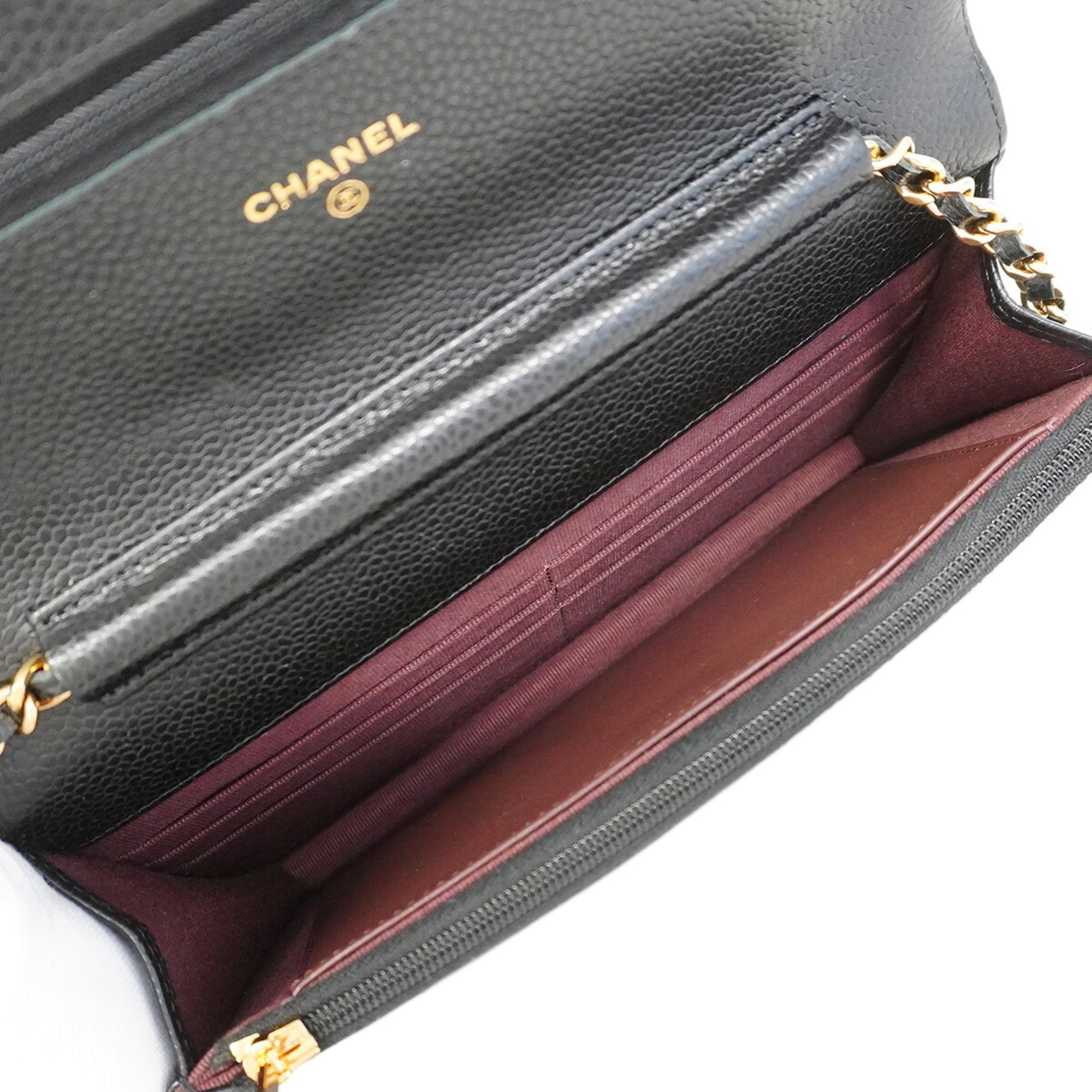 Chanel Black Grained Calfskin Chain/Shoulder Wallet (Pre-Owned)