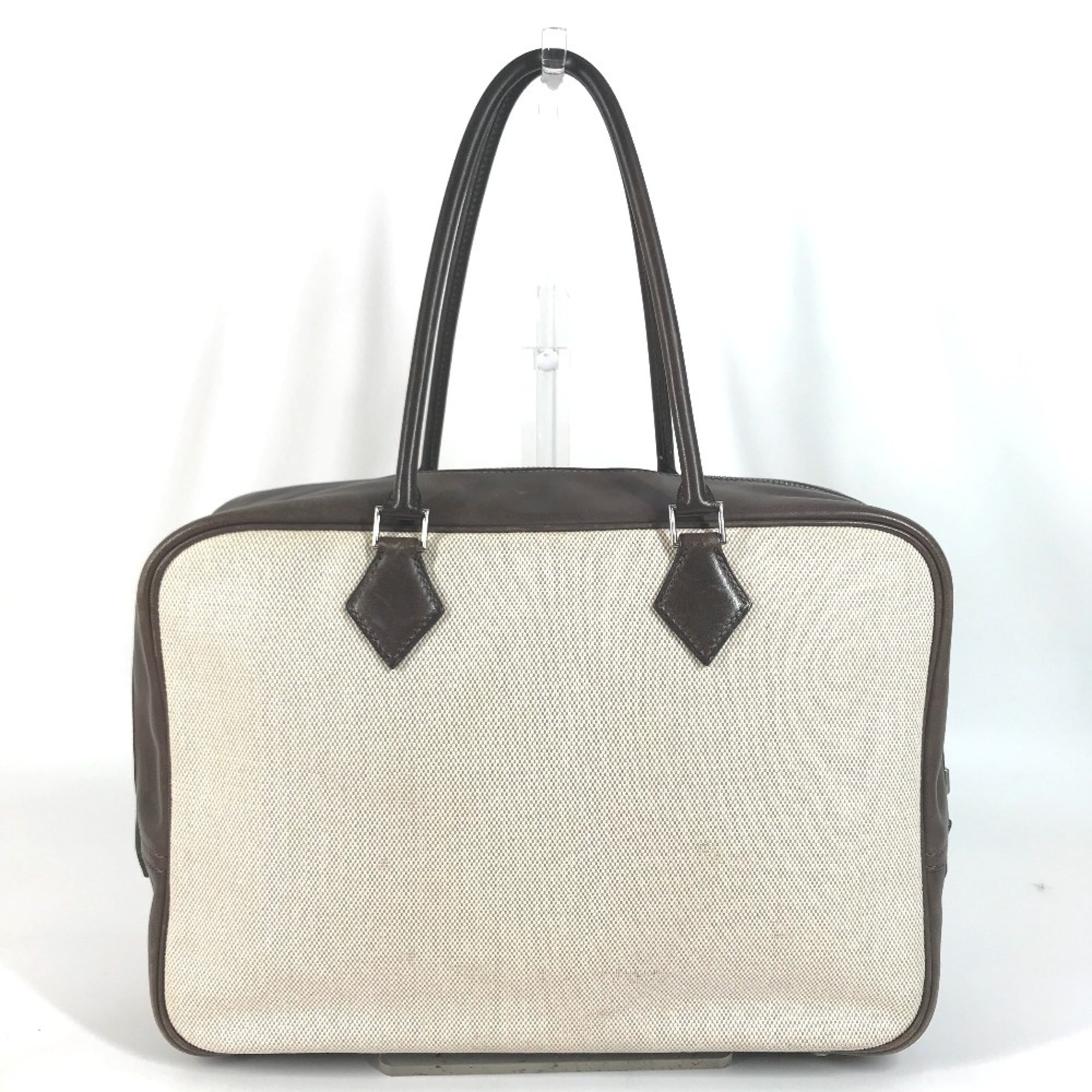Hermes Plume Beige Brown Toile H Gulliver Leather Handbag Tote Bag (Pre-Owned)