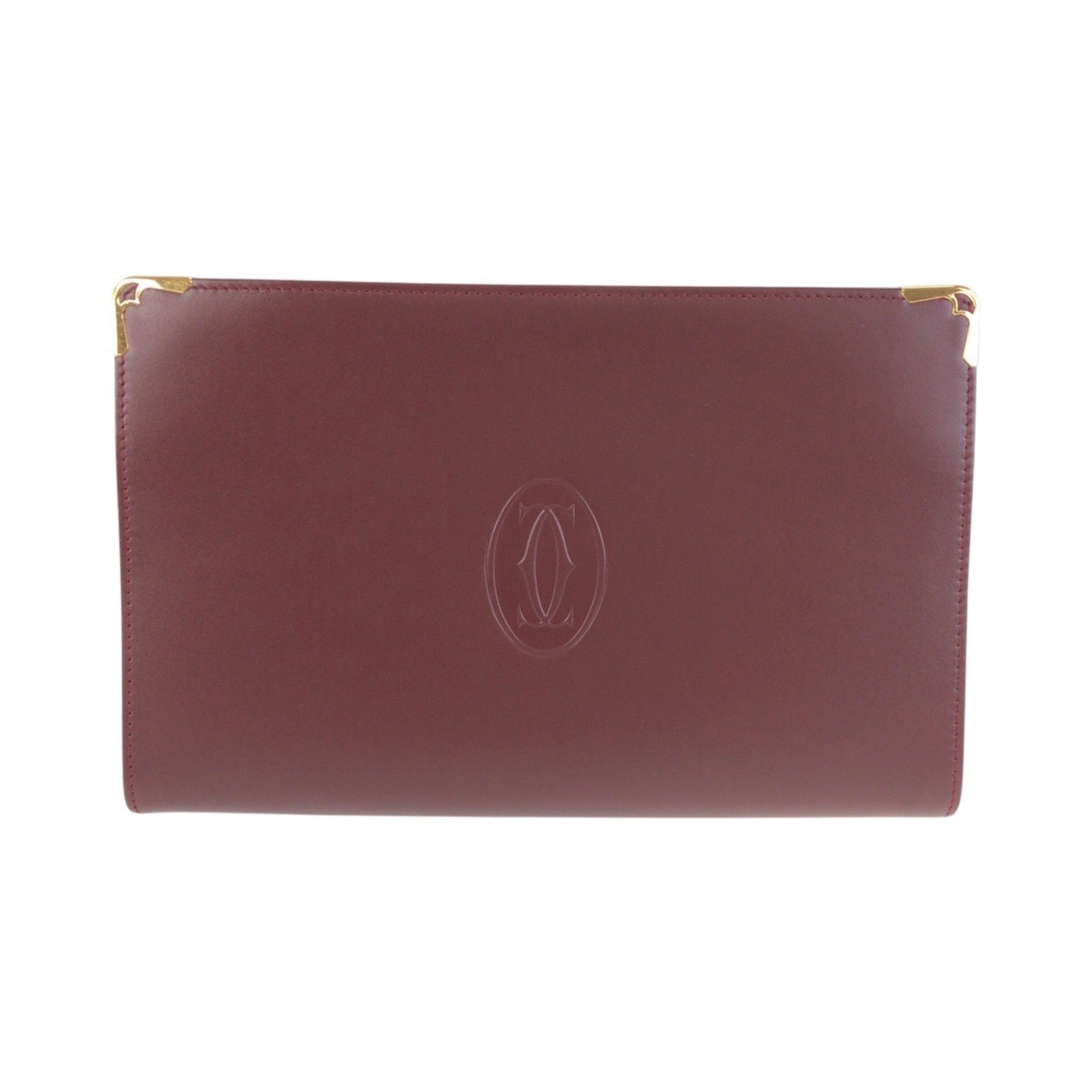 Cartier Bordeaux Wine Red Leather Clutch Bag (Pre-Owned)