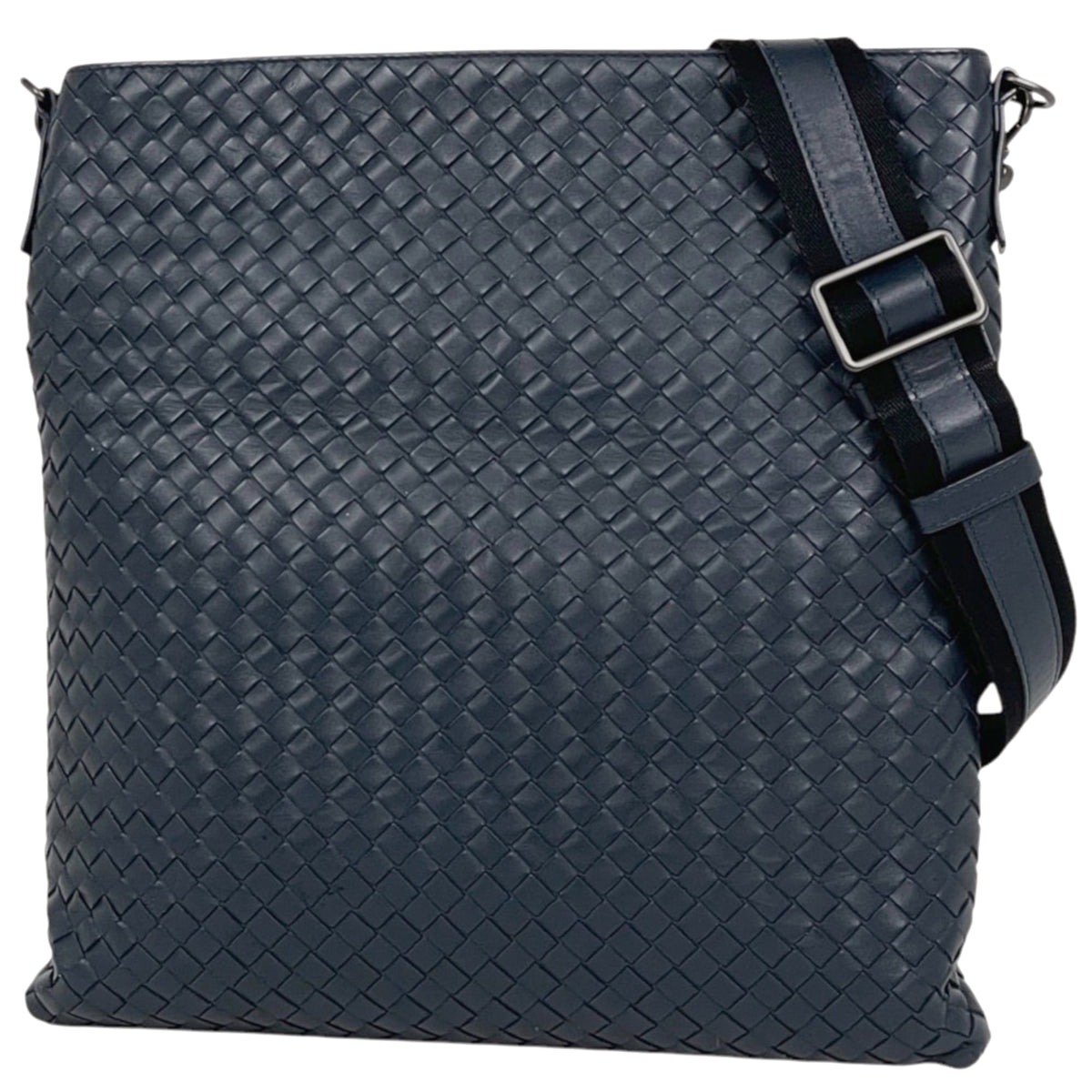 Bottega Veneta Intrecciato Navy Leather Shoulder Bag (Pre-Owned)