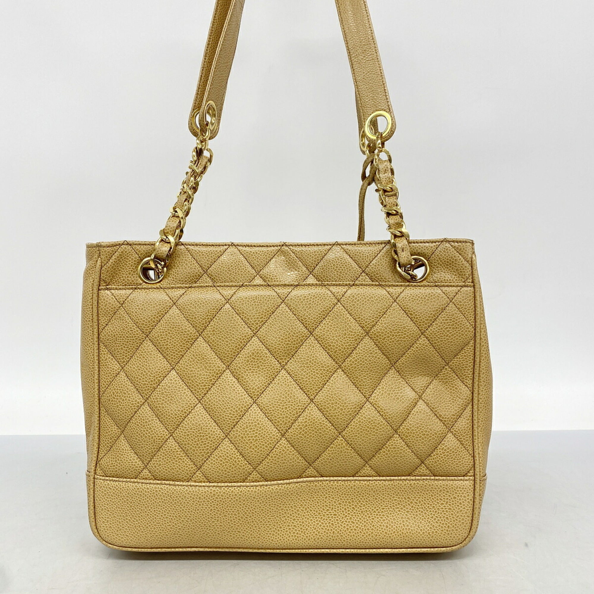 Chanel Beige Grained Calfskin Shoulder Bag (Pre-Owned)