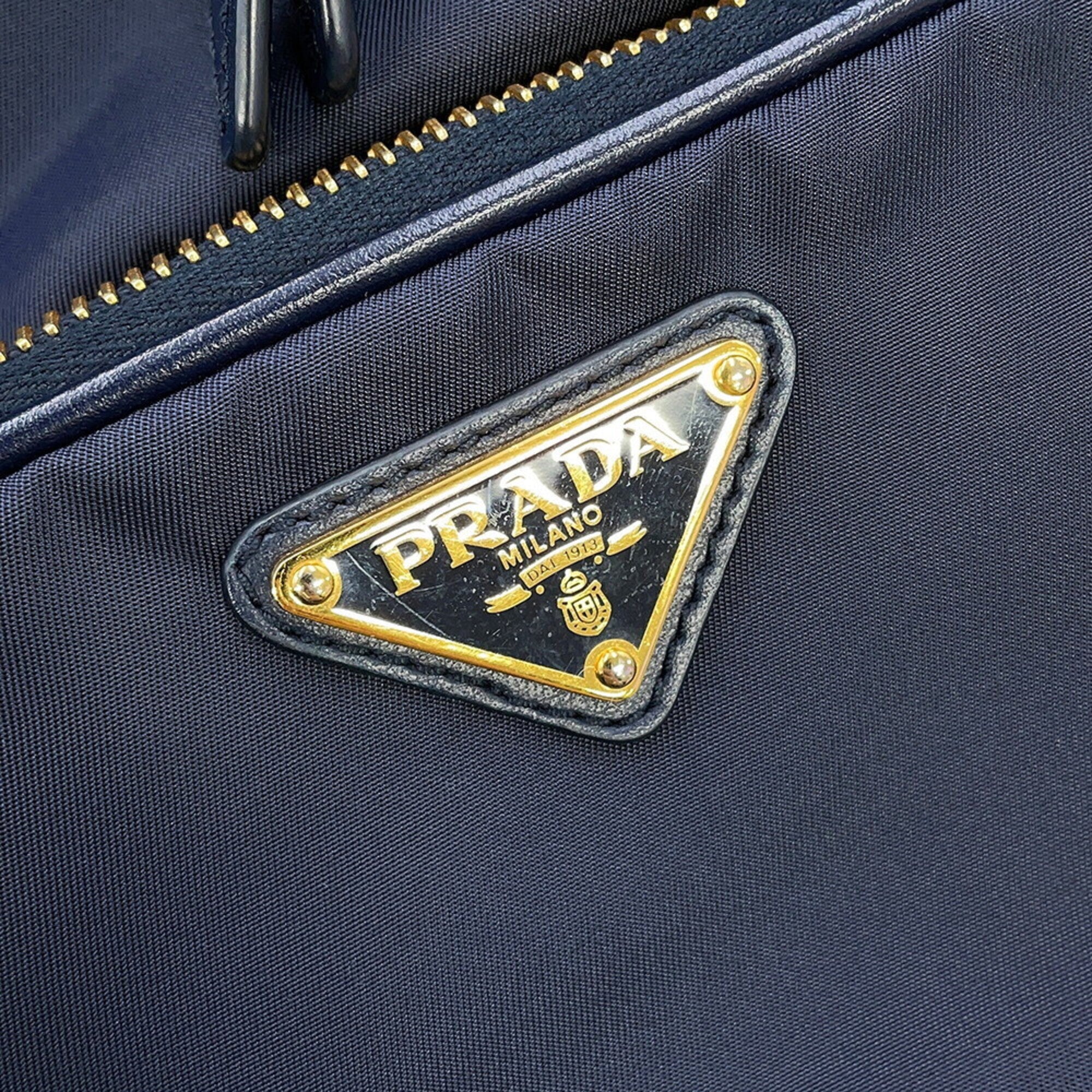 Prada Navy Nylon Leather Handbag (Pre-Owned)