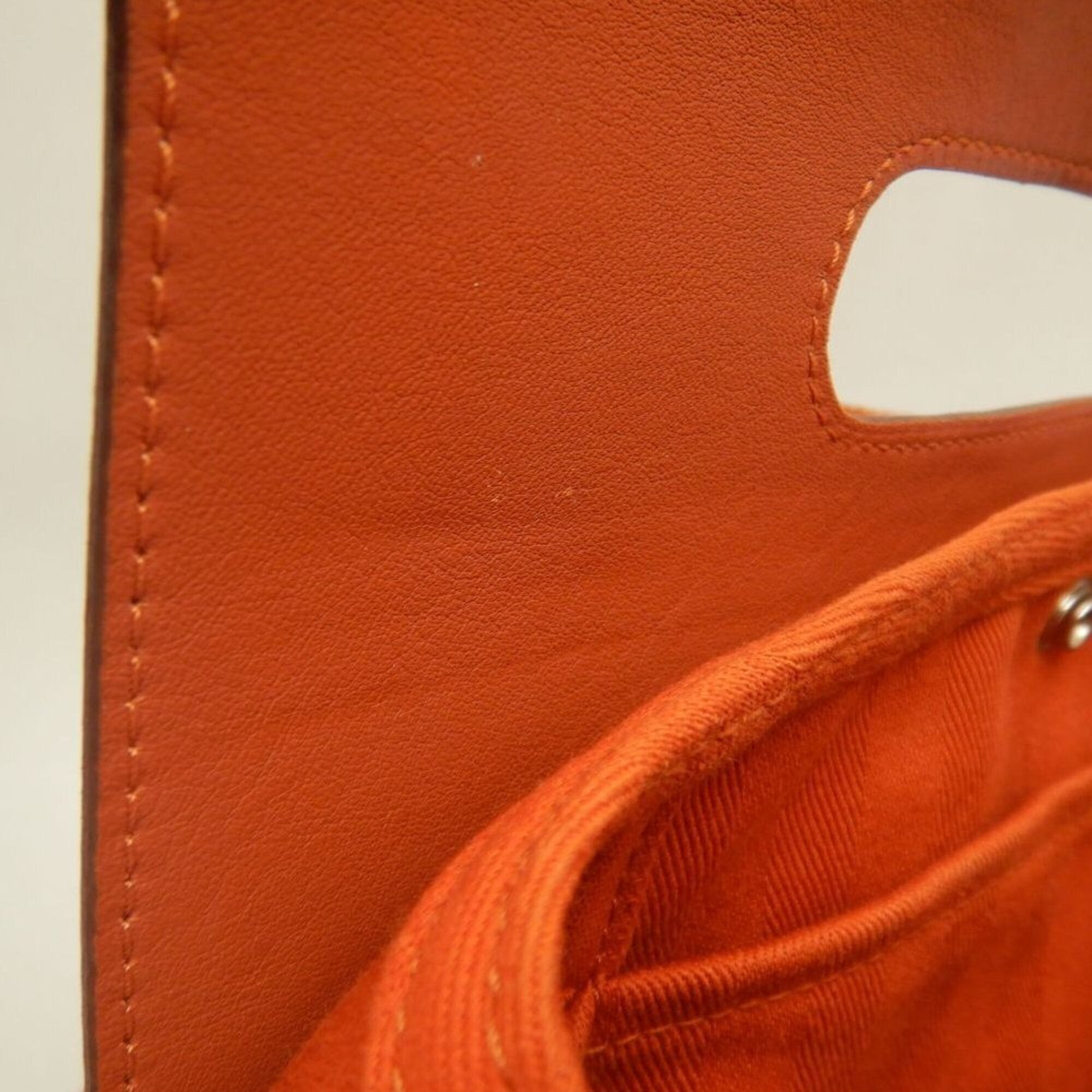 Hermes Orange Toile Chevron Leather Handbag (Pre-Owned)