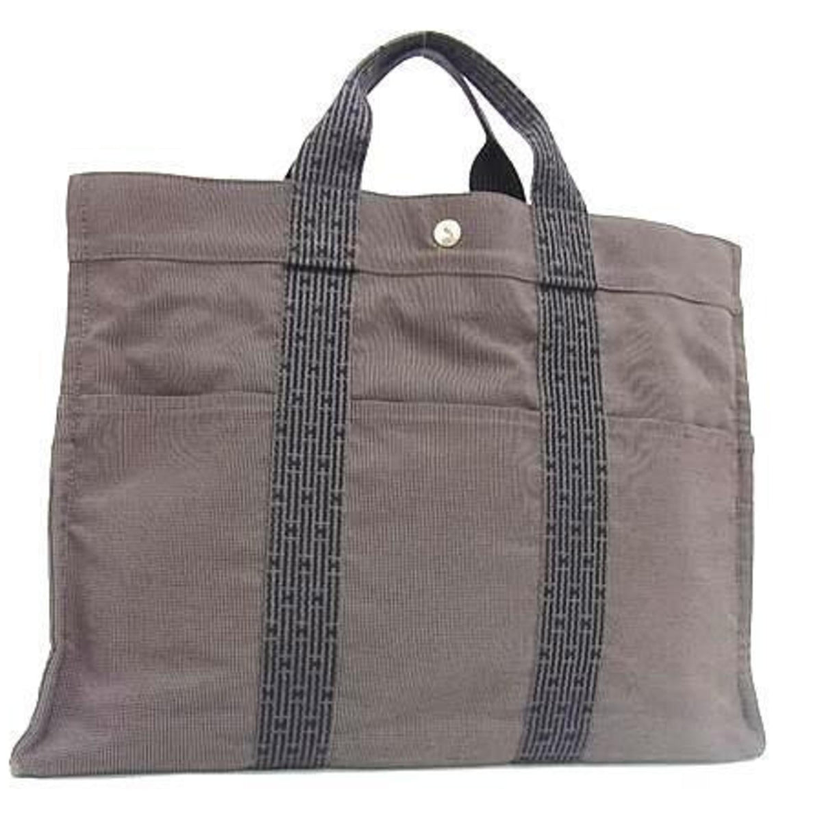 Hermes Her Line Gray Canvas Handbag Shoulder Bag Tote Bag (Pre-Owned)