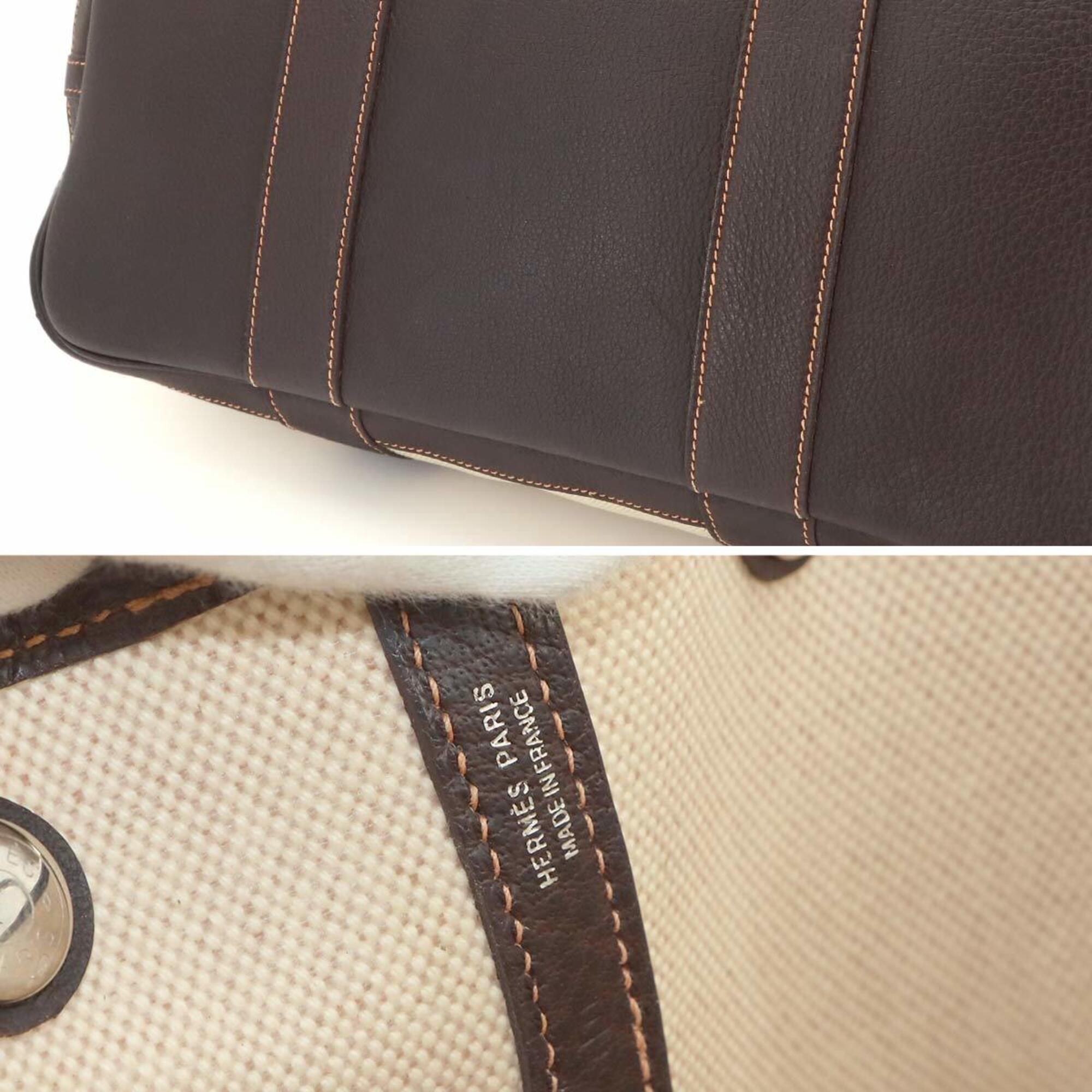Hermes Marron Natural Toile H Leather Handbag Tote Bag (Pre-Owned)