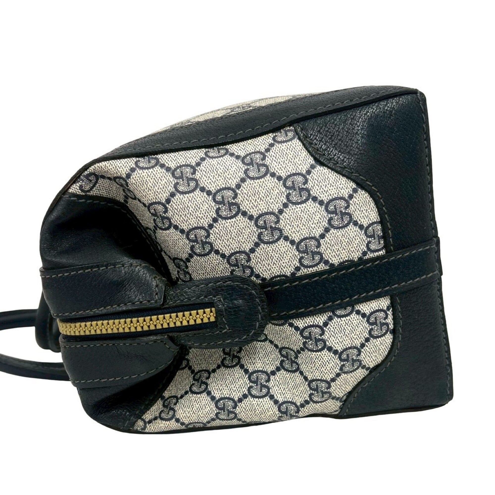 Gucci Navy Pvc Leather Boston Bag Handbag Tote Bag (Pre-Owned)