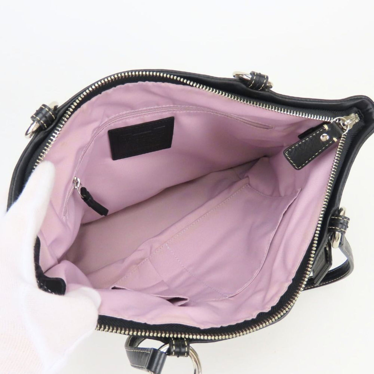 Coach Black Gray Canvas Leather Tote Bag (Pre-Owned)