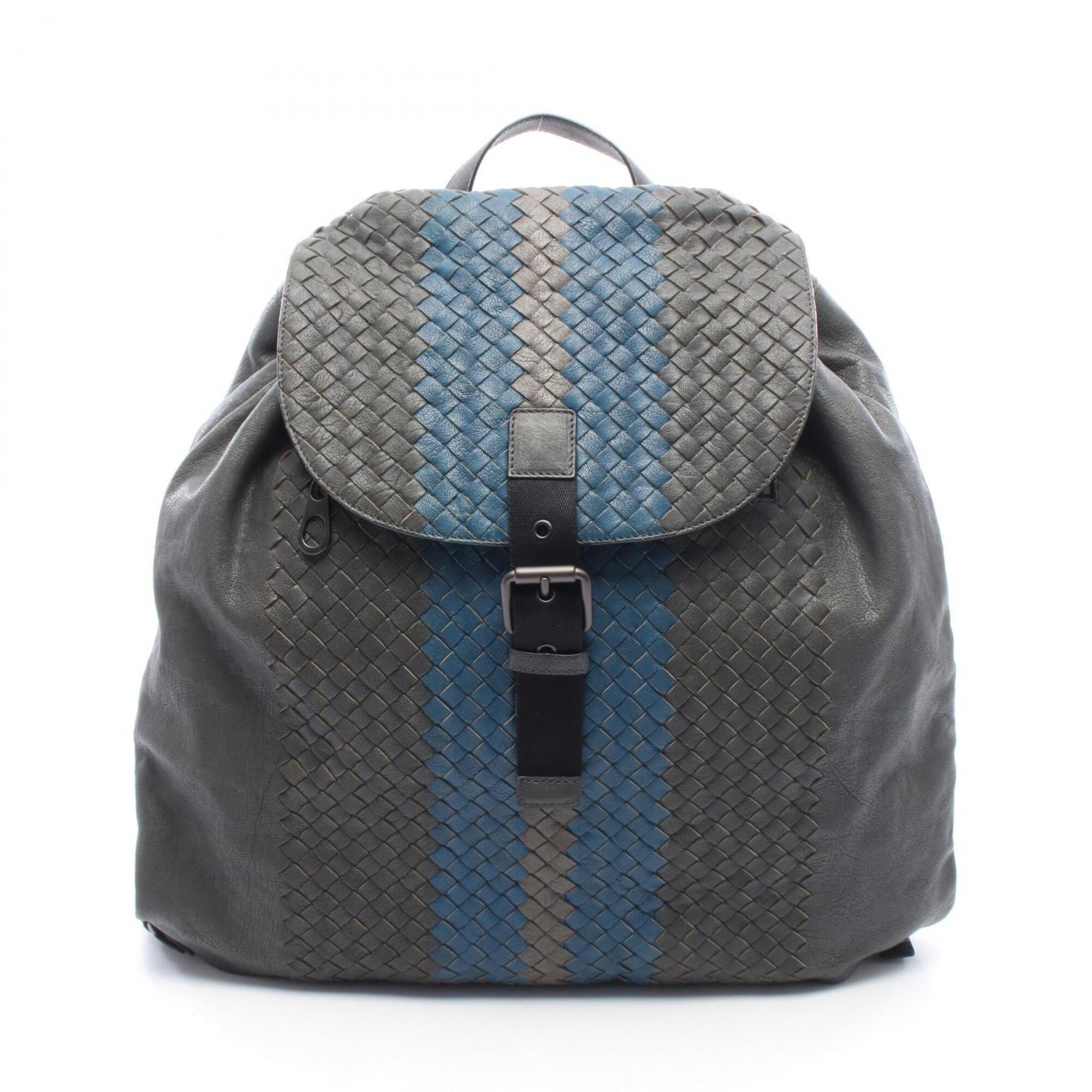 Bottega Veneta Blue Gray Intrecciato Backpack (Pre-Owned)