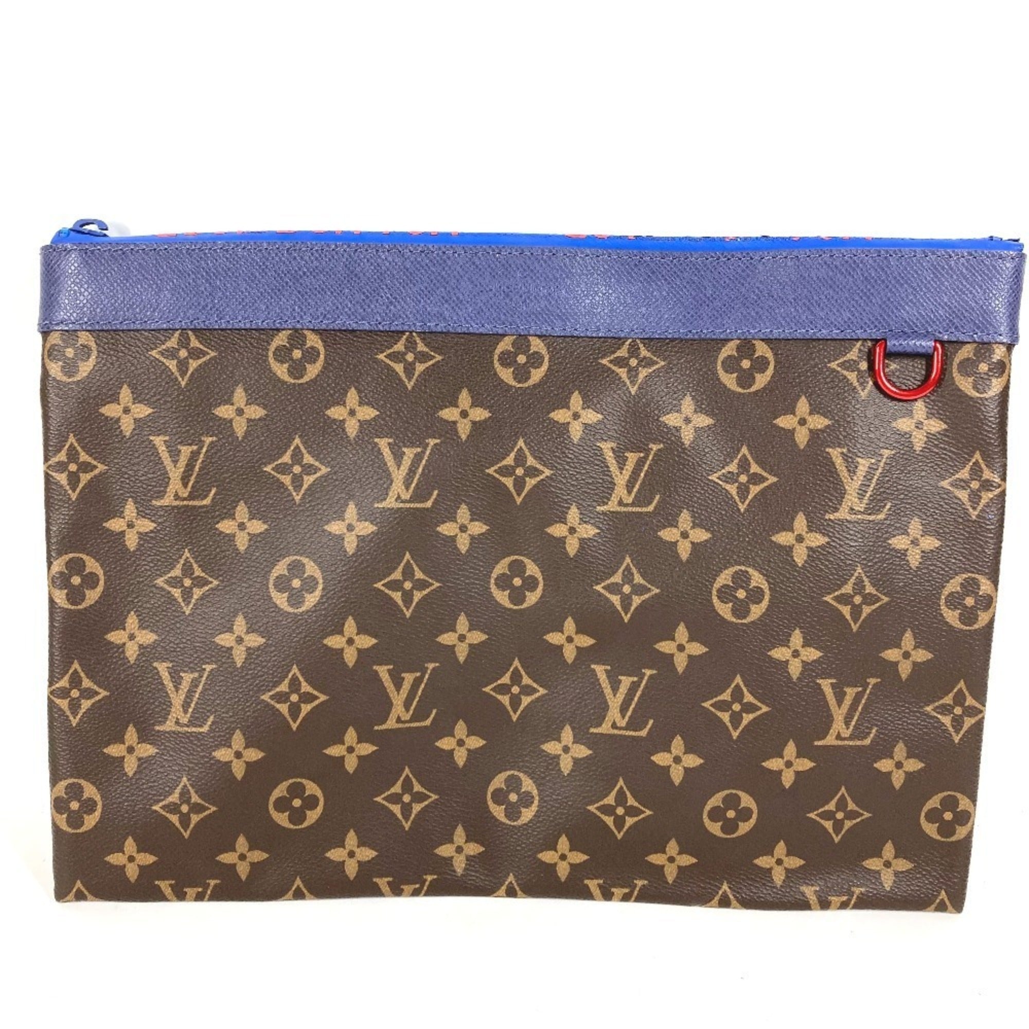 Louis Vuitton Blue Brown Red Color Monogram Canvas Clutch Bag Handbag Pochette Pouch (Pre-Owned)