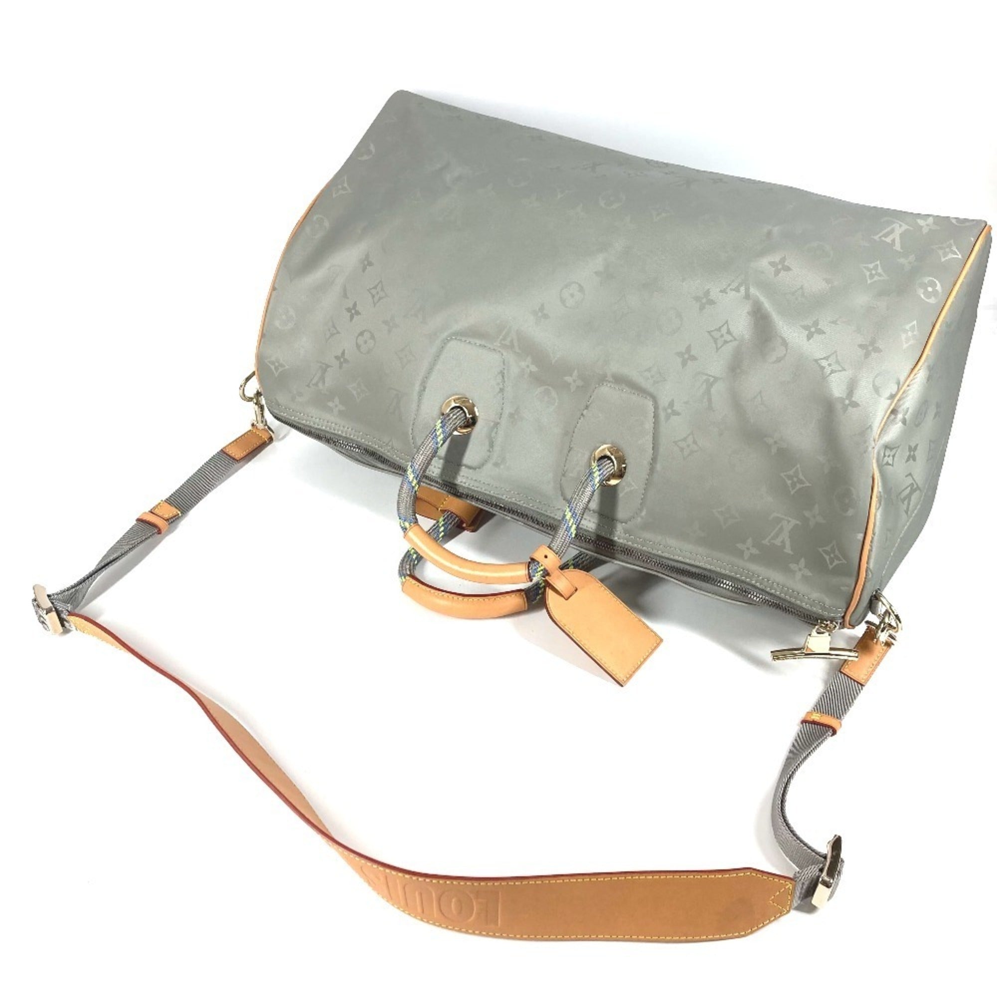 Louis Vuitton Gray Leather Canvas Boston Bag Handbag Shoulder Bag (Pre-Owned)