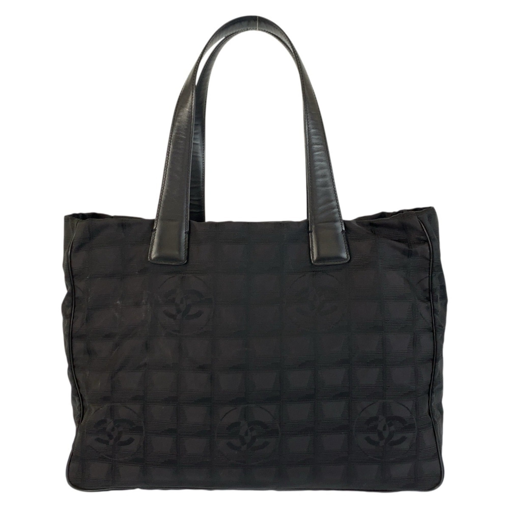 Chanel Black Nylon Leather Shoulder Bag Tote Bag (Pre-Owned)