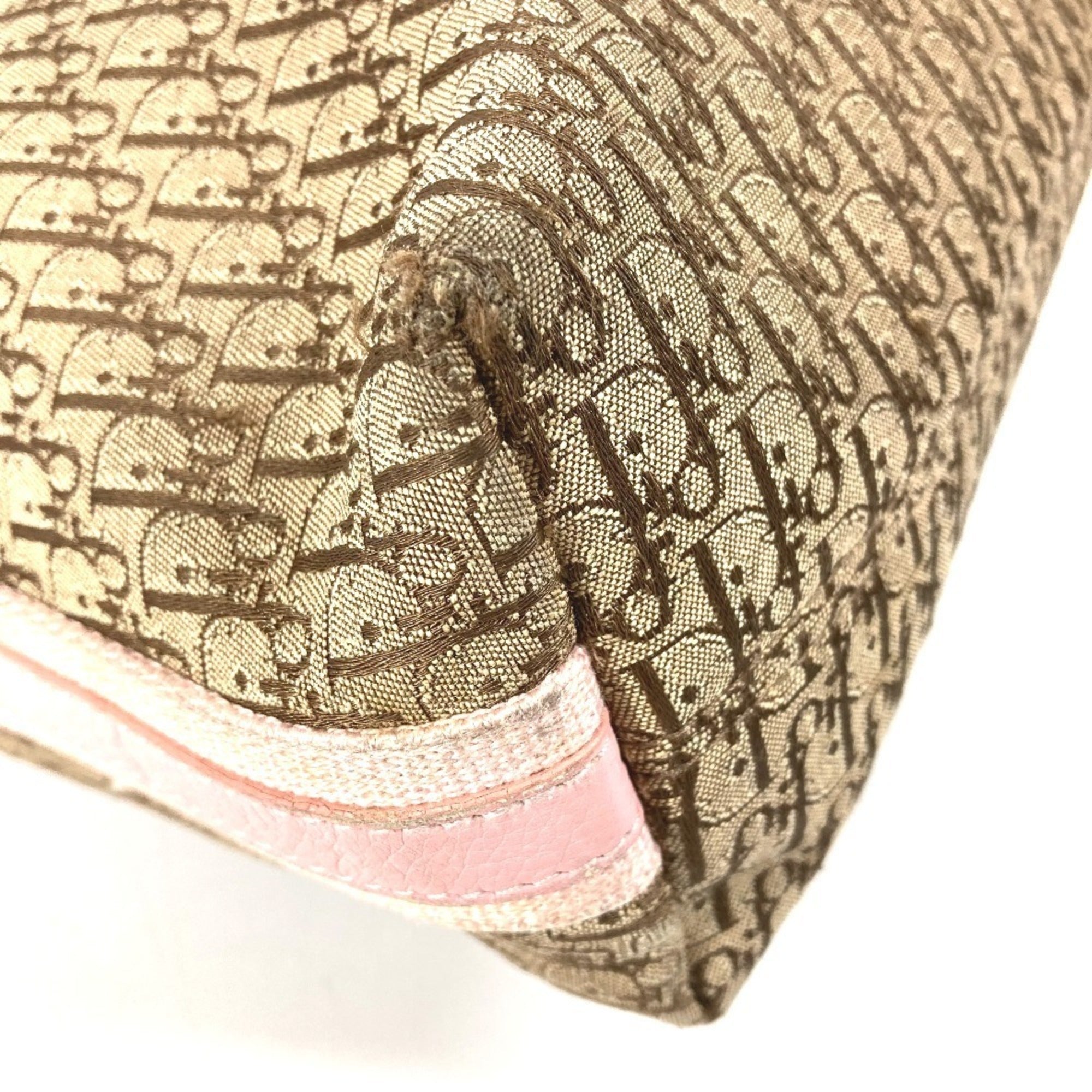 Christian Dior Trotter Beige Pink Leather Canvas Shoulder Bag (Pre-Owned)