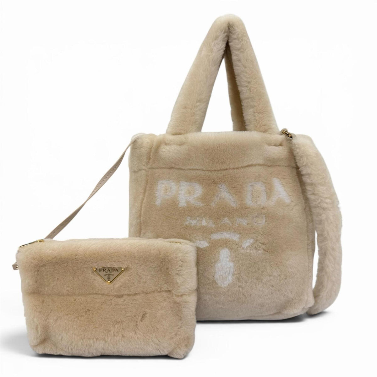 Prada Beige Leather Pouch Shoulder Bag (Pre-Owned)
