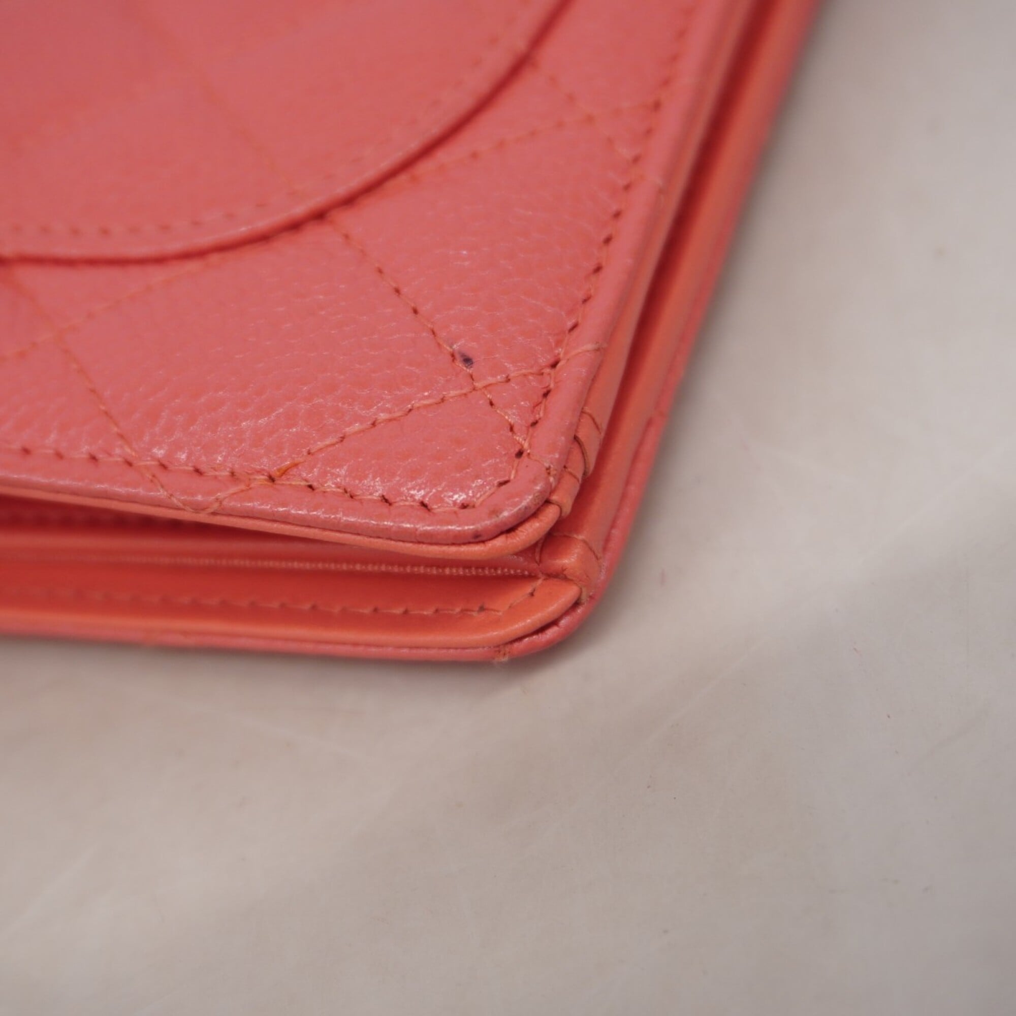 Chanel Pink Grained Calfskin Long Wallet (Bi-Fold) (Pre-Owned)