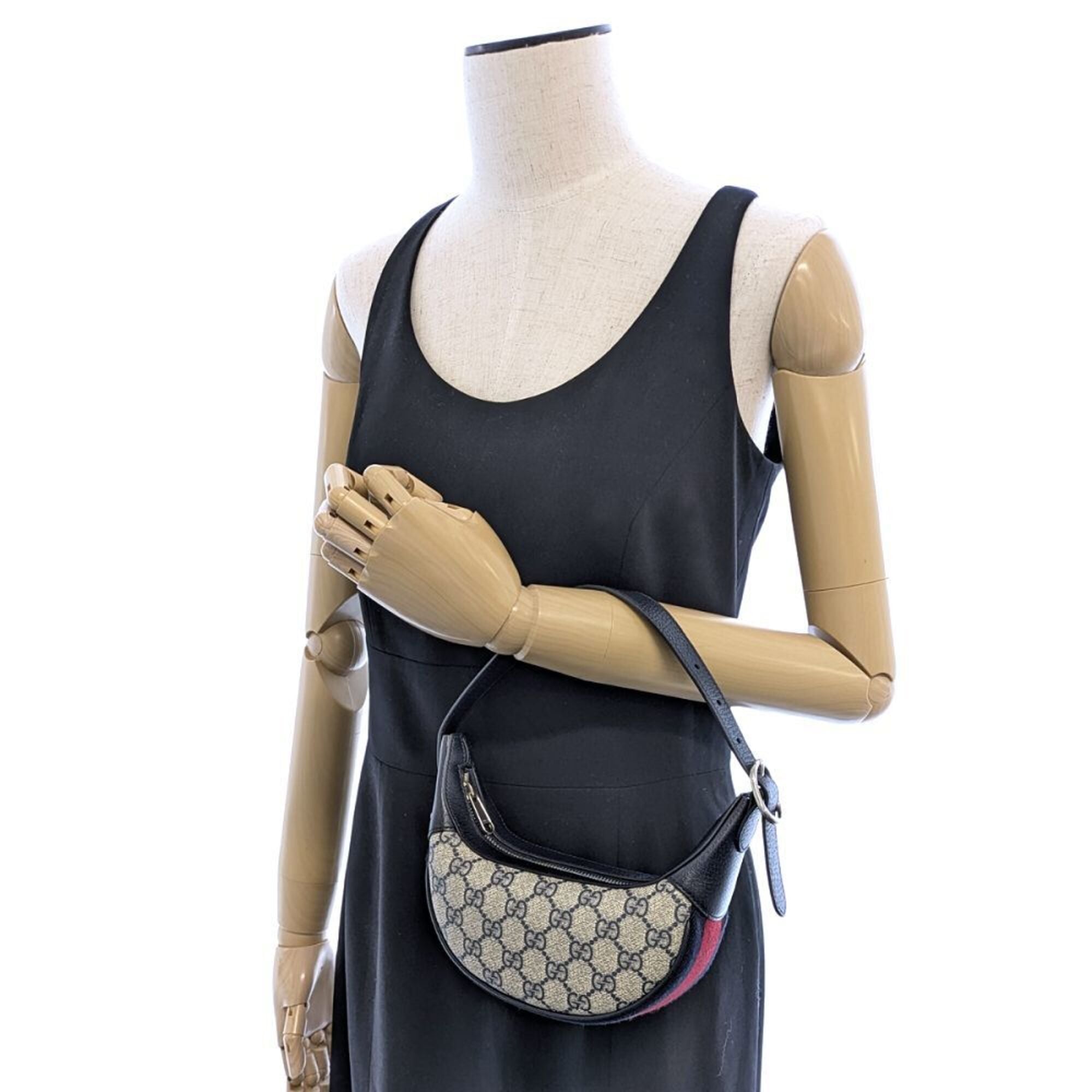 Gucci Beige Navy Gg Supreme Canvas Leather Handbag Pouch (Pre-Owned)