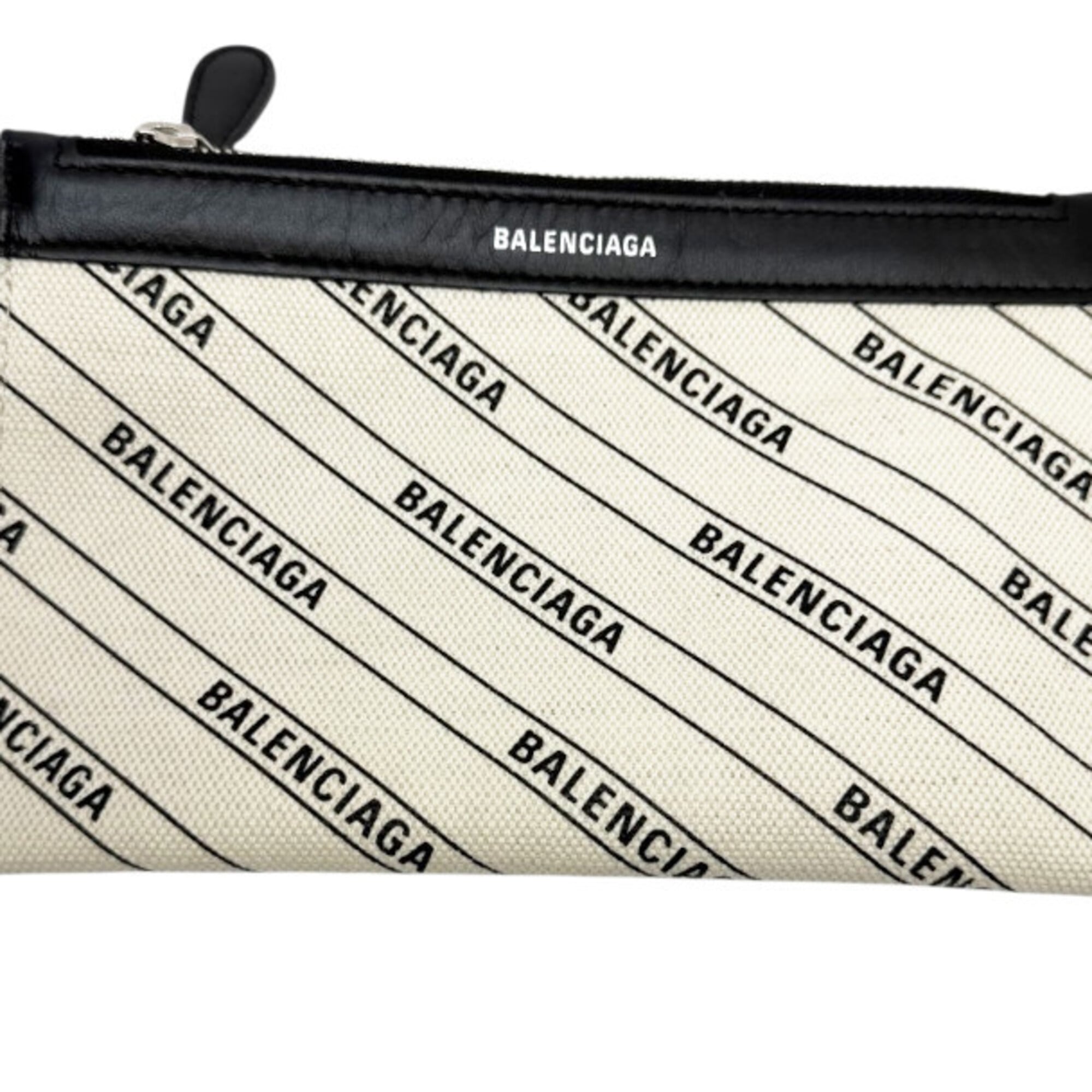 Balenciaga Black Ivory Canvas Leather Handbag Pouch (Pre-Owned)