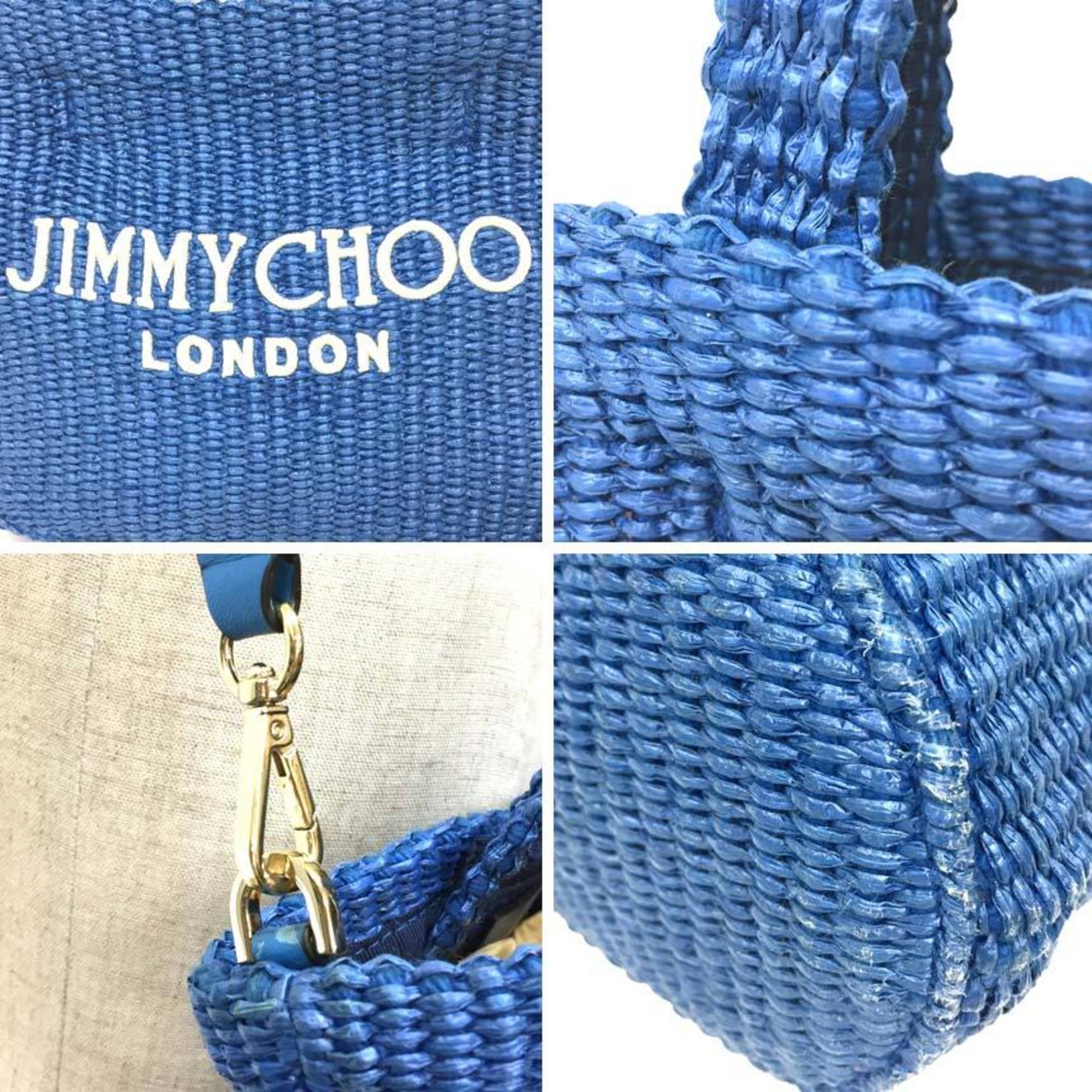 Jimmy Choo Blue Raffia Shoulder Bag Tote Bag (Pre-Owned)