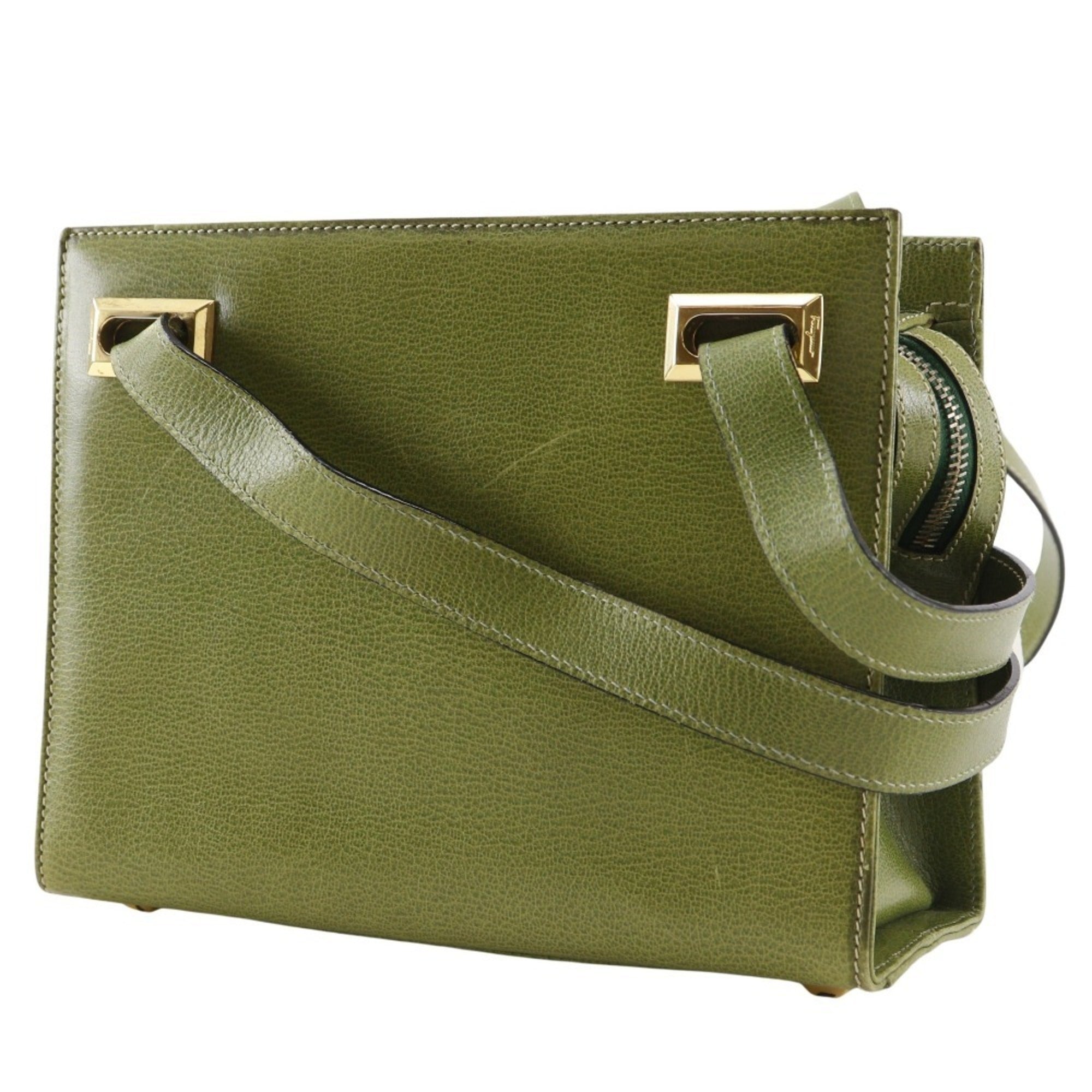 Salvatore Ferragamo Green Leather Shoulder Bag (Pre-Owned)