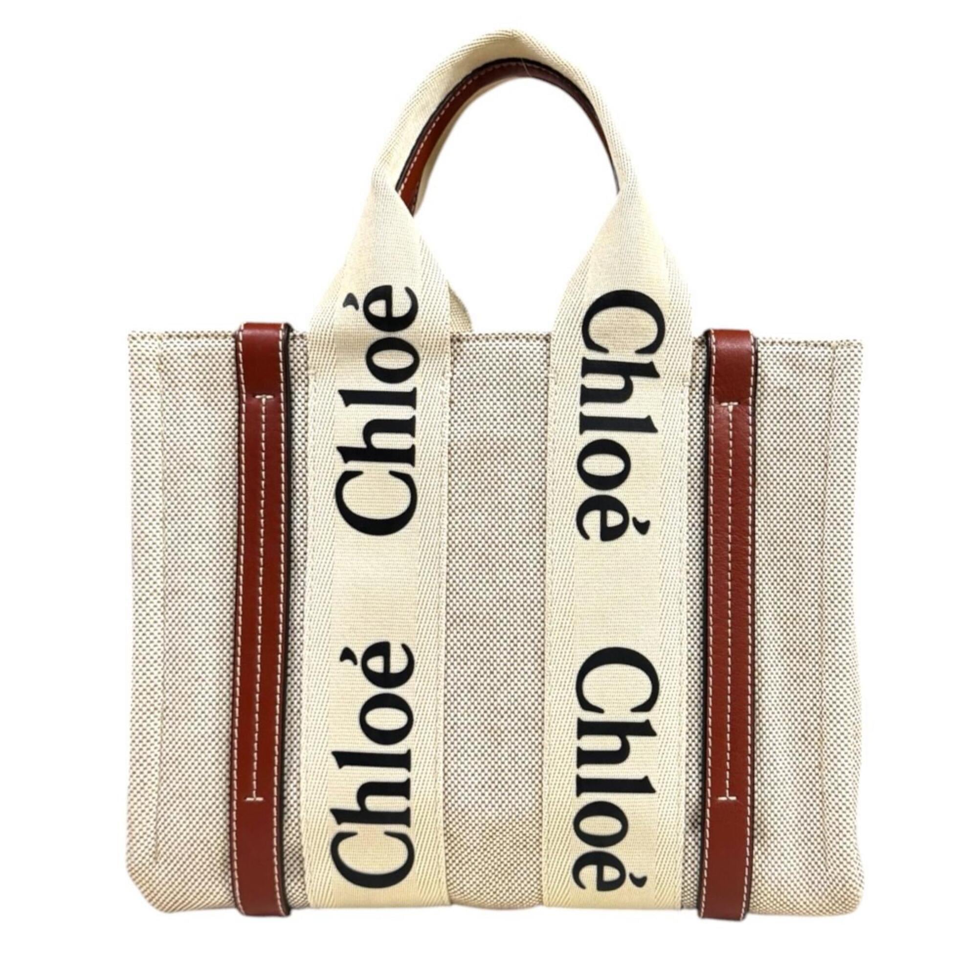 Chloé Beige Brown Canvas Leather Handbag (Pre-Owned)