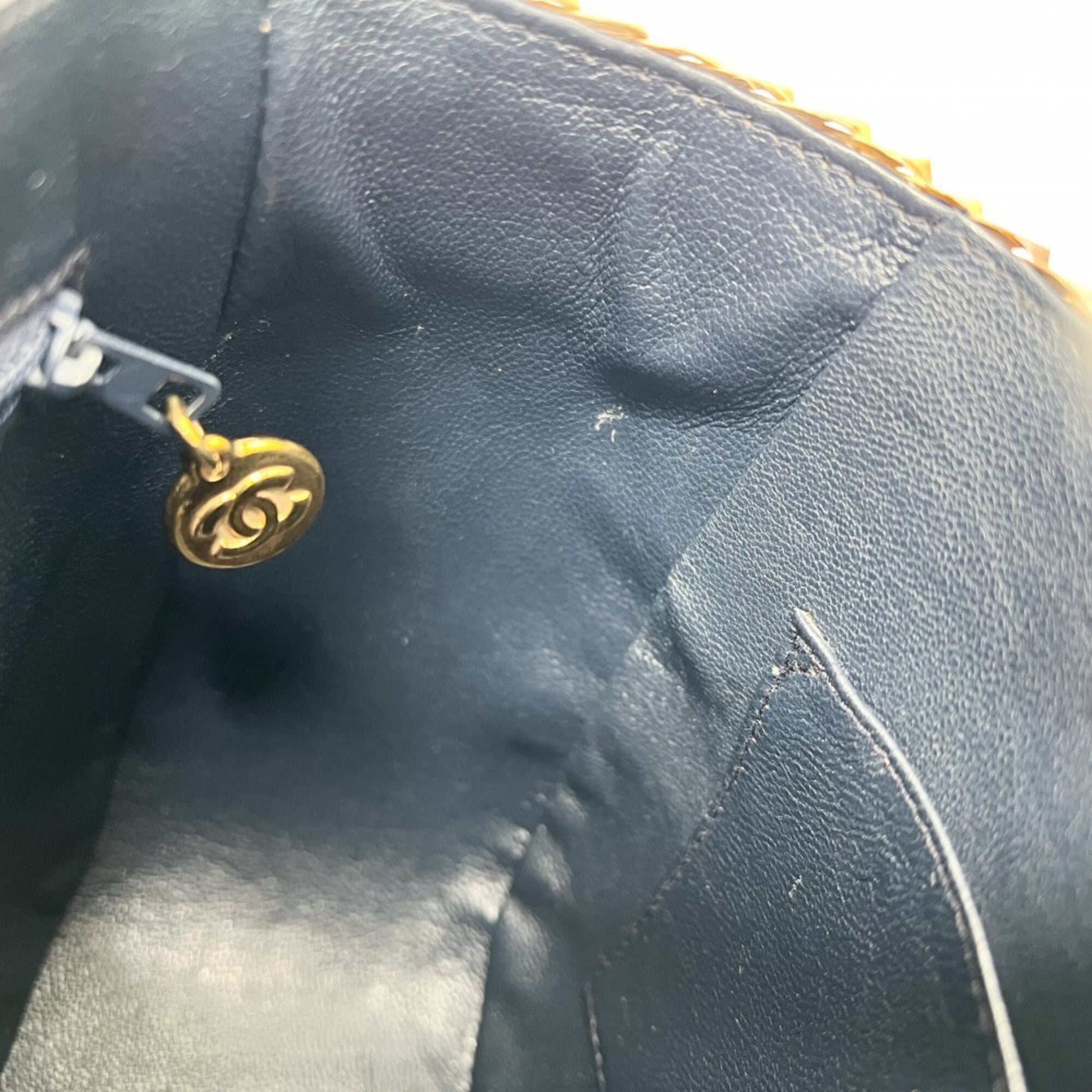 Chanel Blue Brown Straw Denim Shoulder Bag (Pre-Owned)