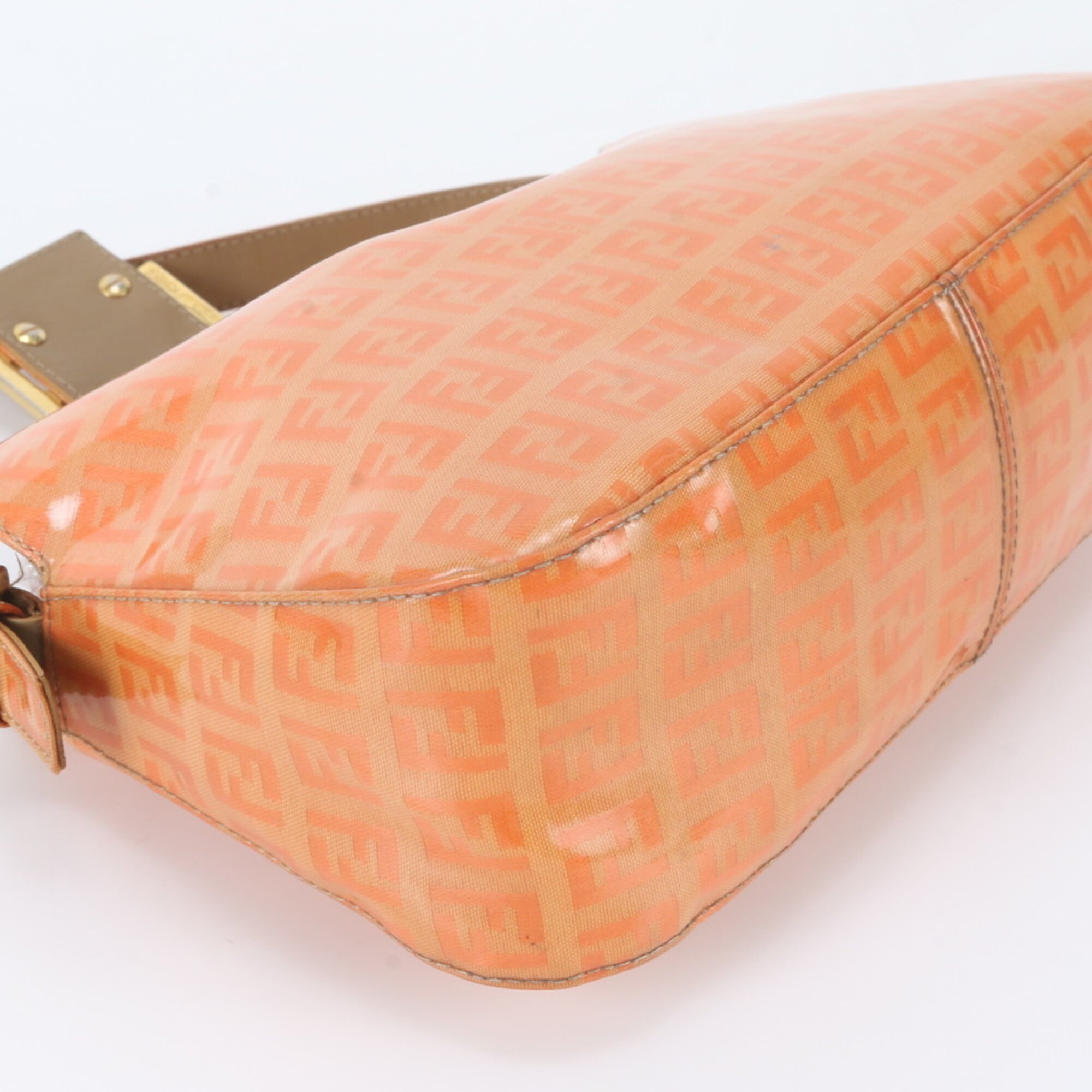 Fendi Orange Leather Coated Canvas Handbag Shoulder Bag (Pre-Owned)