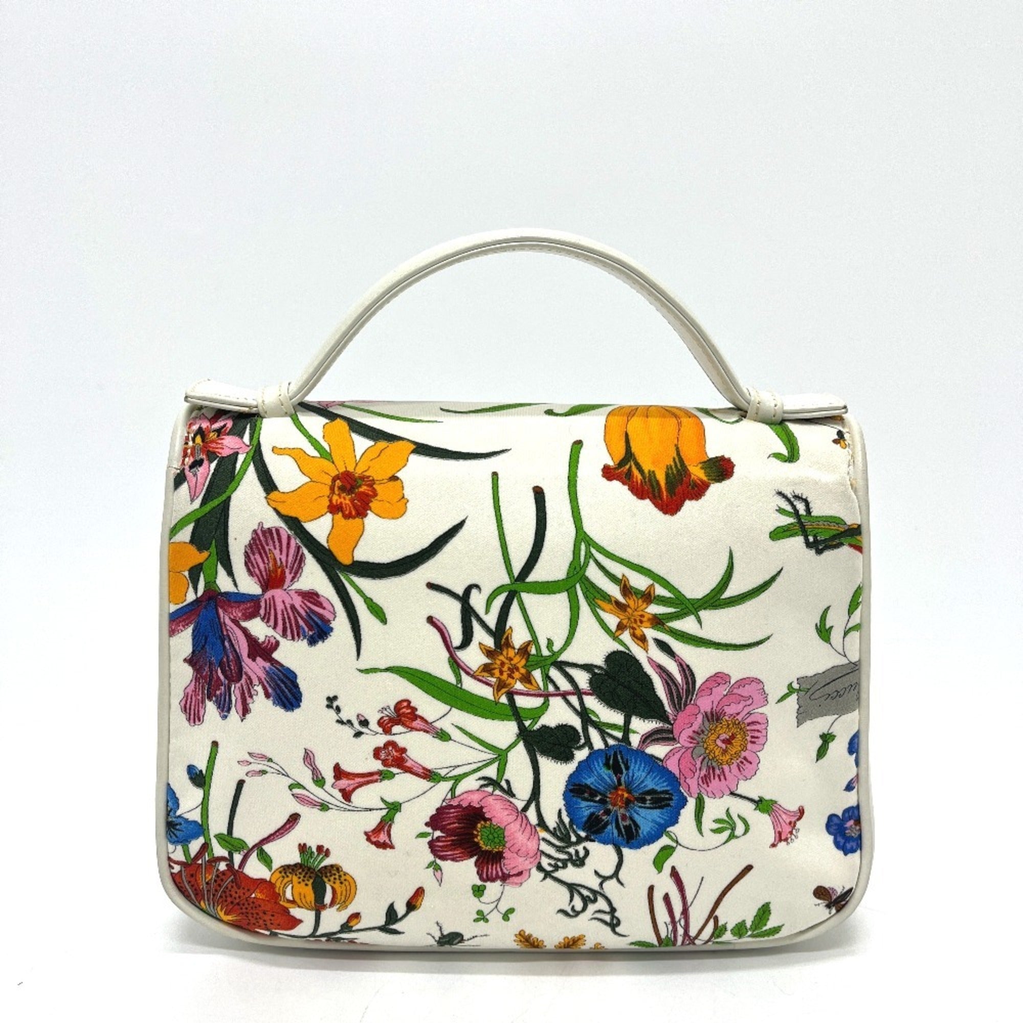 Gucci Flora Multi-Color White Canvas Leather Handbag (Pre-Owned)