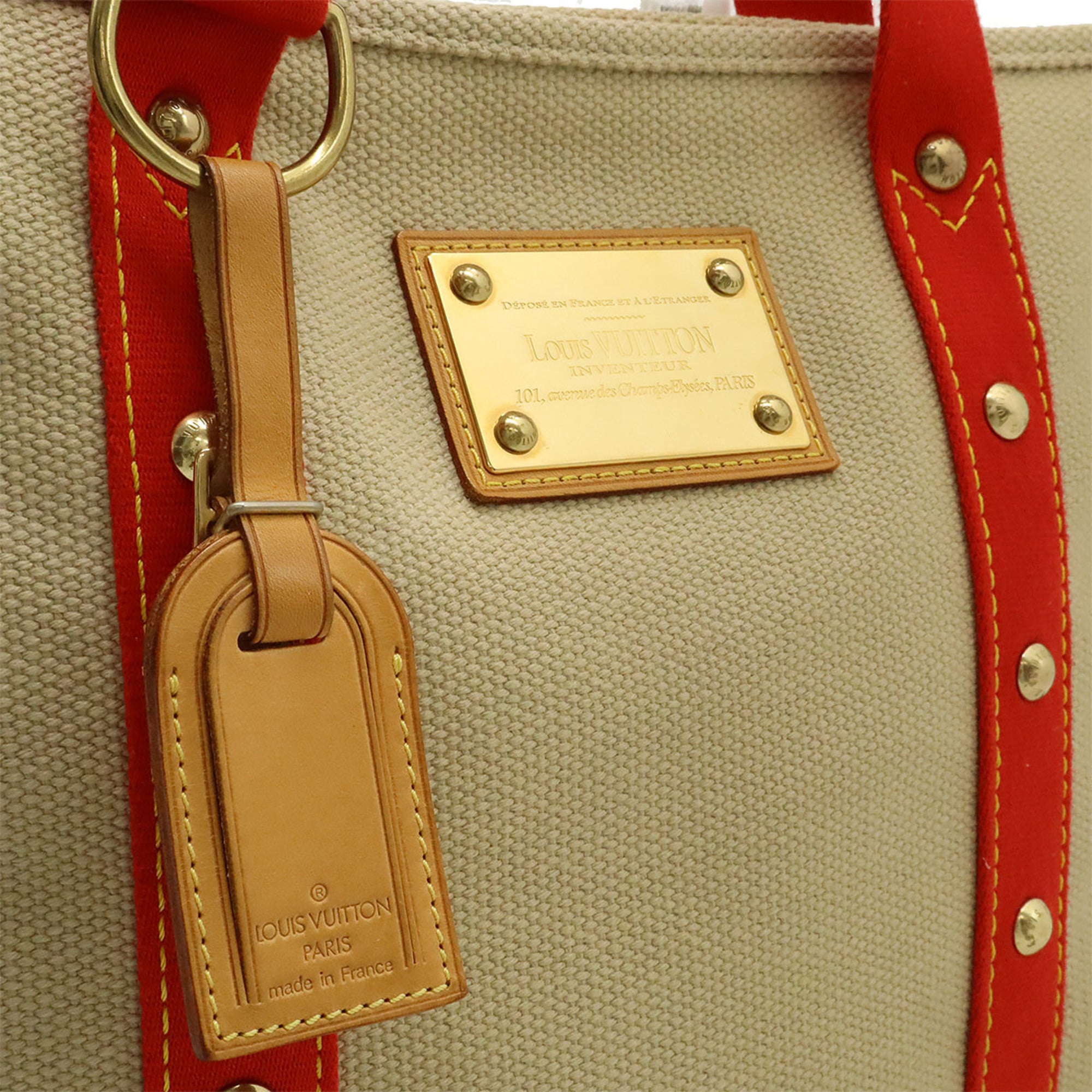 Louis Vuitton Beige Red Color Canvas Shoulder Bag Tote Bag (Pre-Owned)