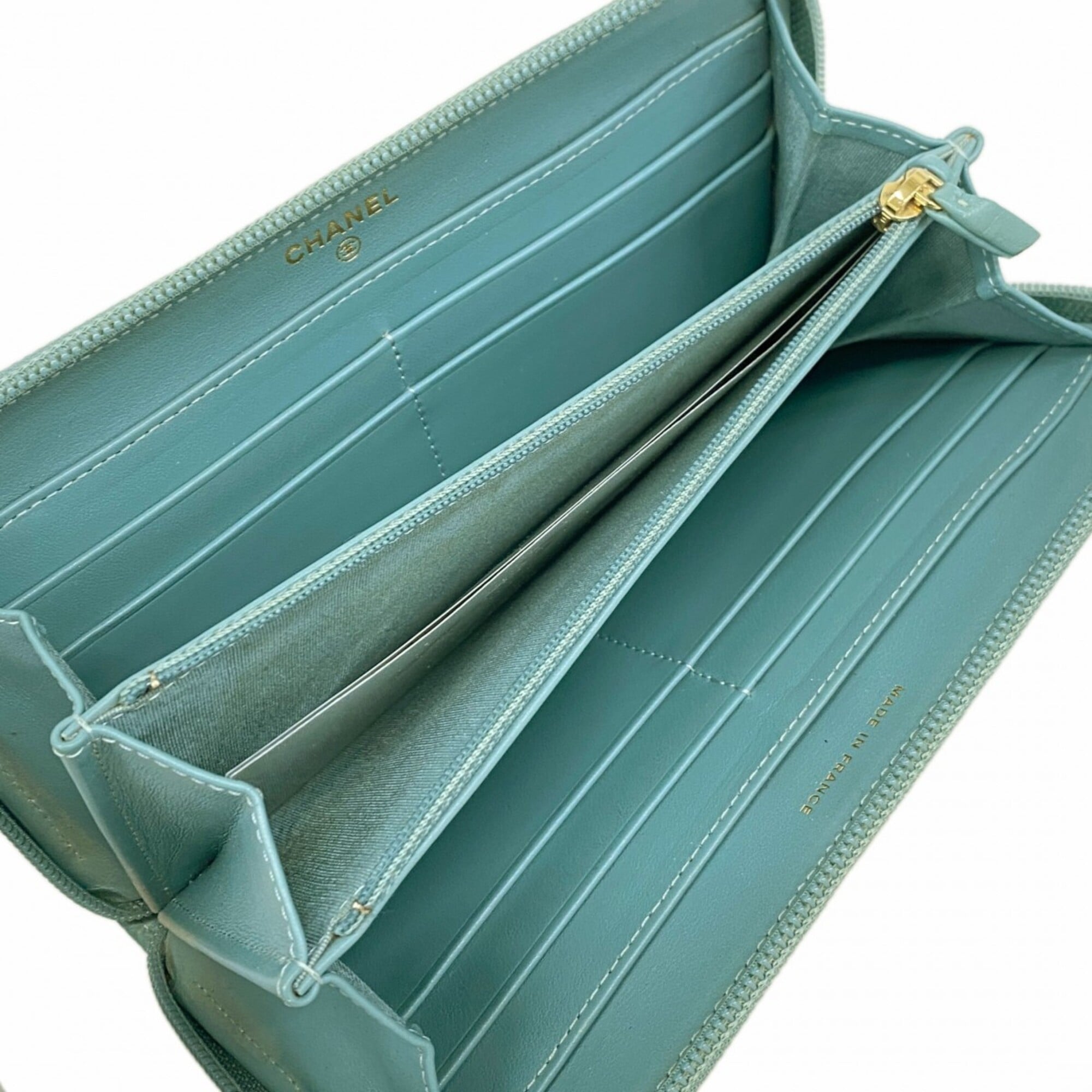 Chanel Blue Grained Calfskin Long Wallet (Bi-Fold) (Pre-Owned)
