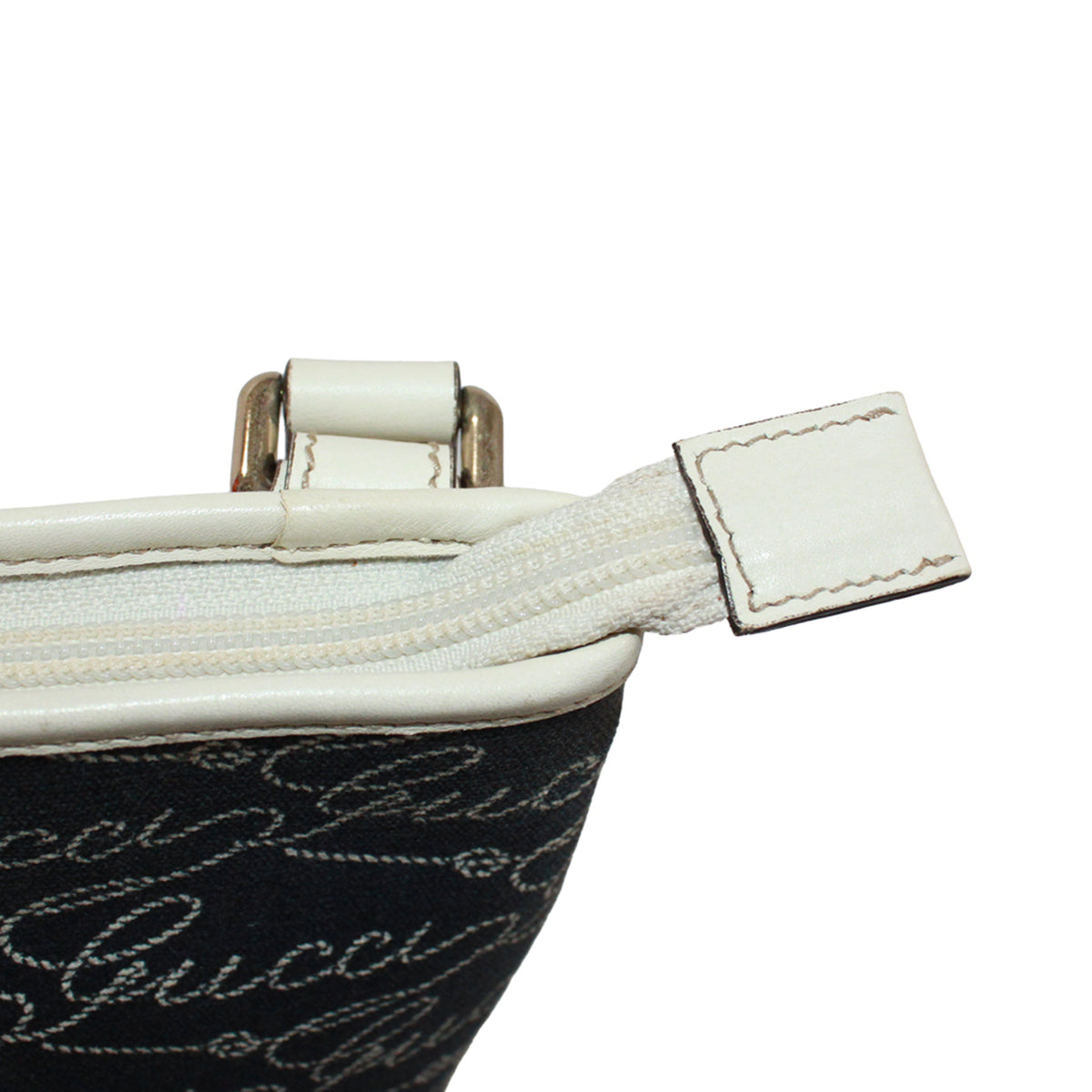 Gucci Navy White Canvas Leather Shoulder Bag (Pre-Owned)