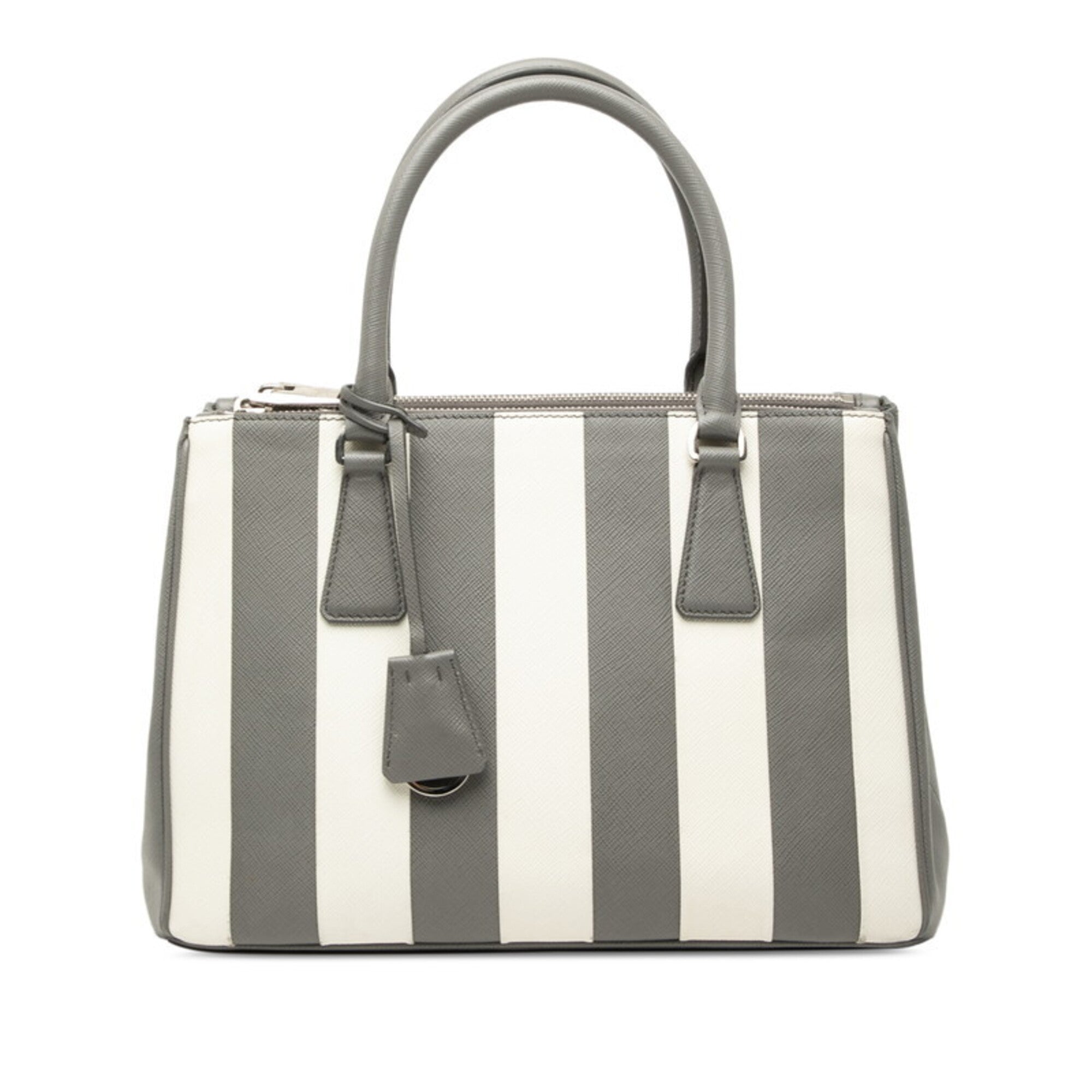 Prada Gray White Leather Handbag (Pre-Owned)
