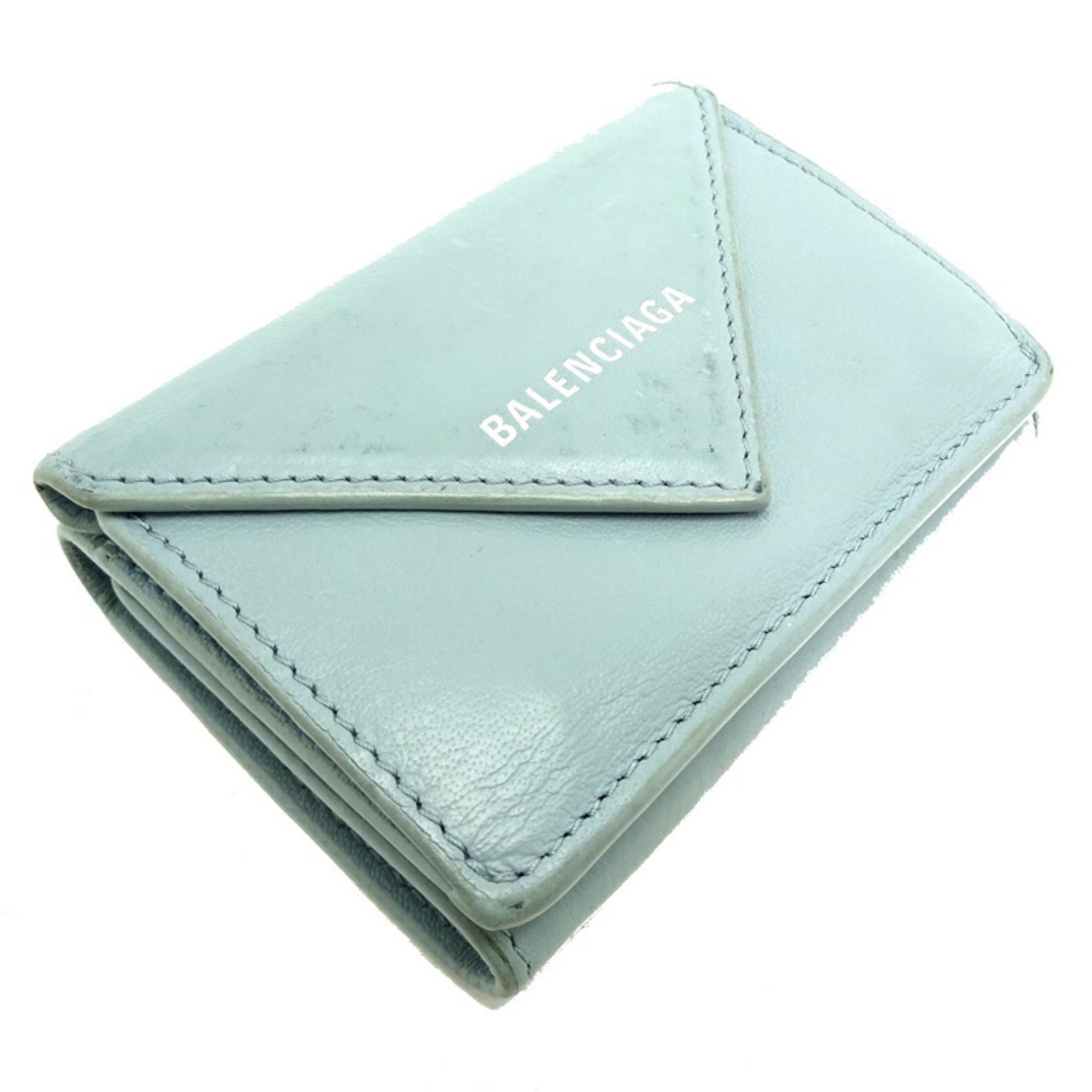 Balenciaga Light Blue Leather Wallet (Tri-Fold) (Pre-Owned)