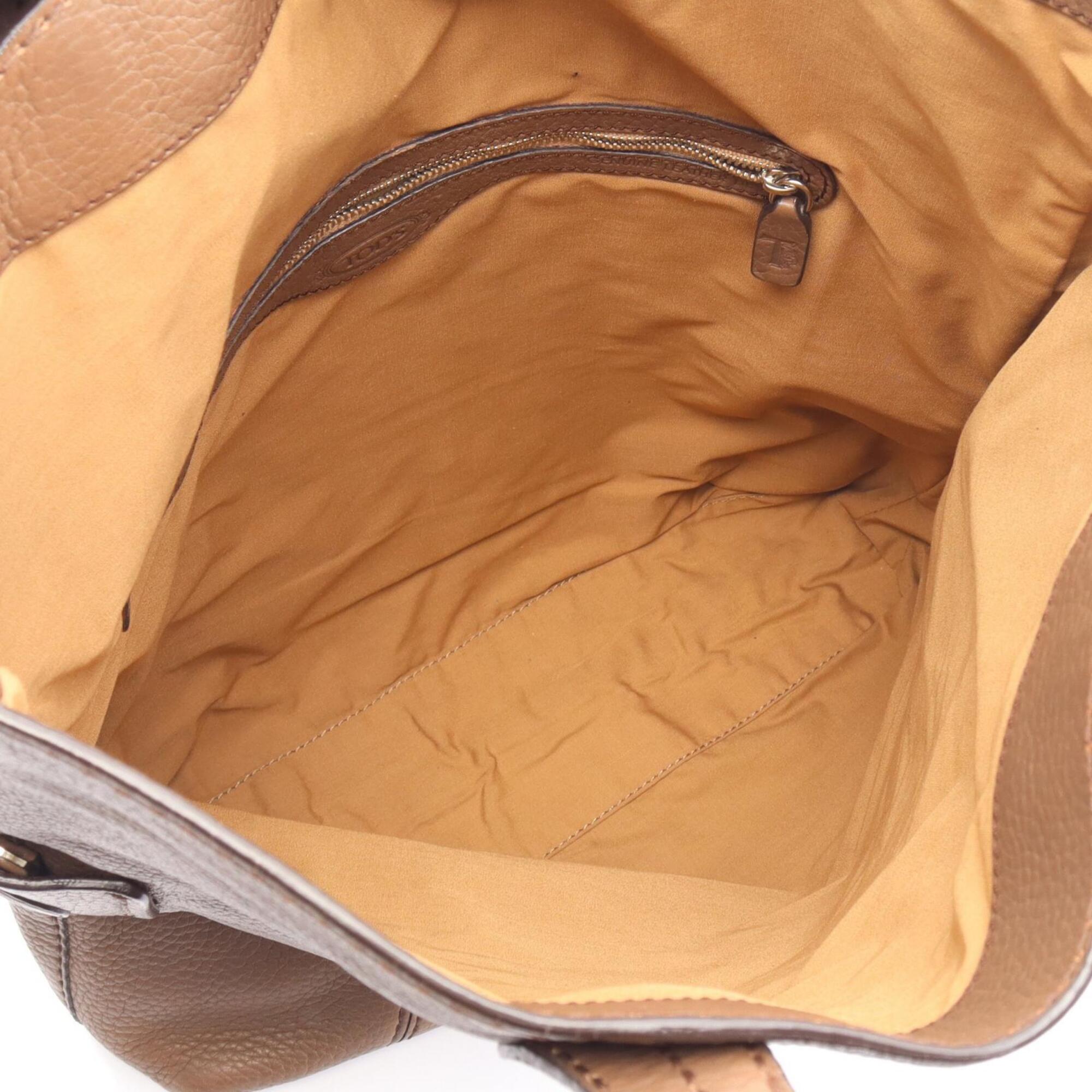 Tod's Gray Leather Handbag Tote Bag (Pre-Owned)