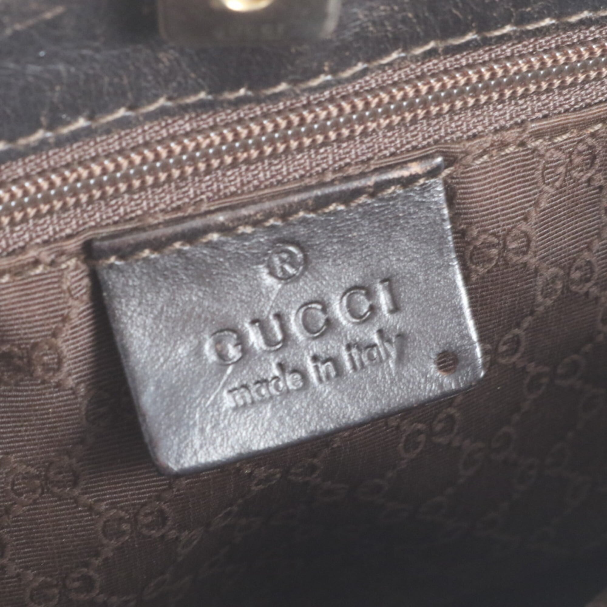 Gucci Sherry Line Beige Black Leather Canvas Handbag Shoulder Bag Tote Bag (Pre-Owned)