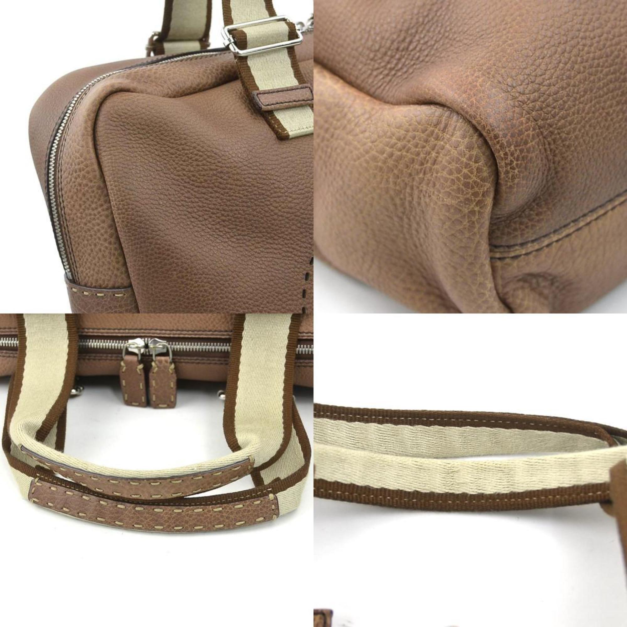 Fendi Brown Leather Canvas Handbag (Pre-Owned)