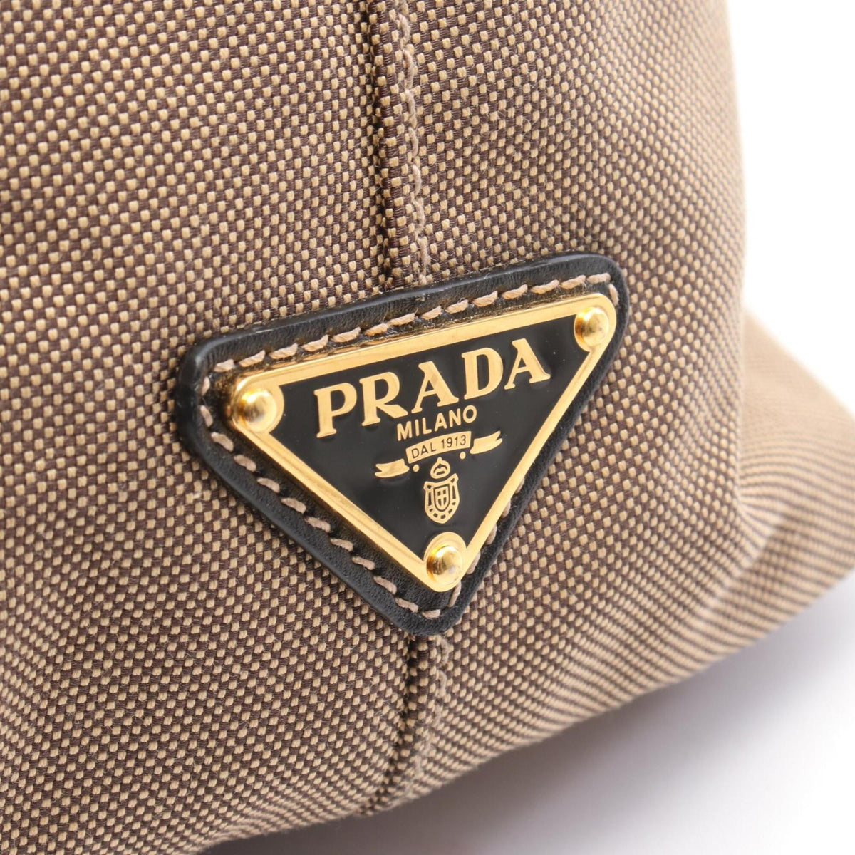 Prada Black Brown Canvas Leather Handbag Tote Bag (Pre-Owned)