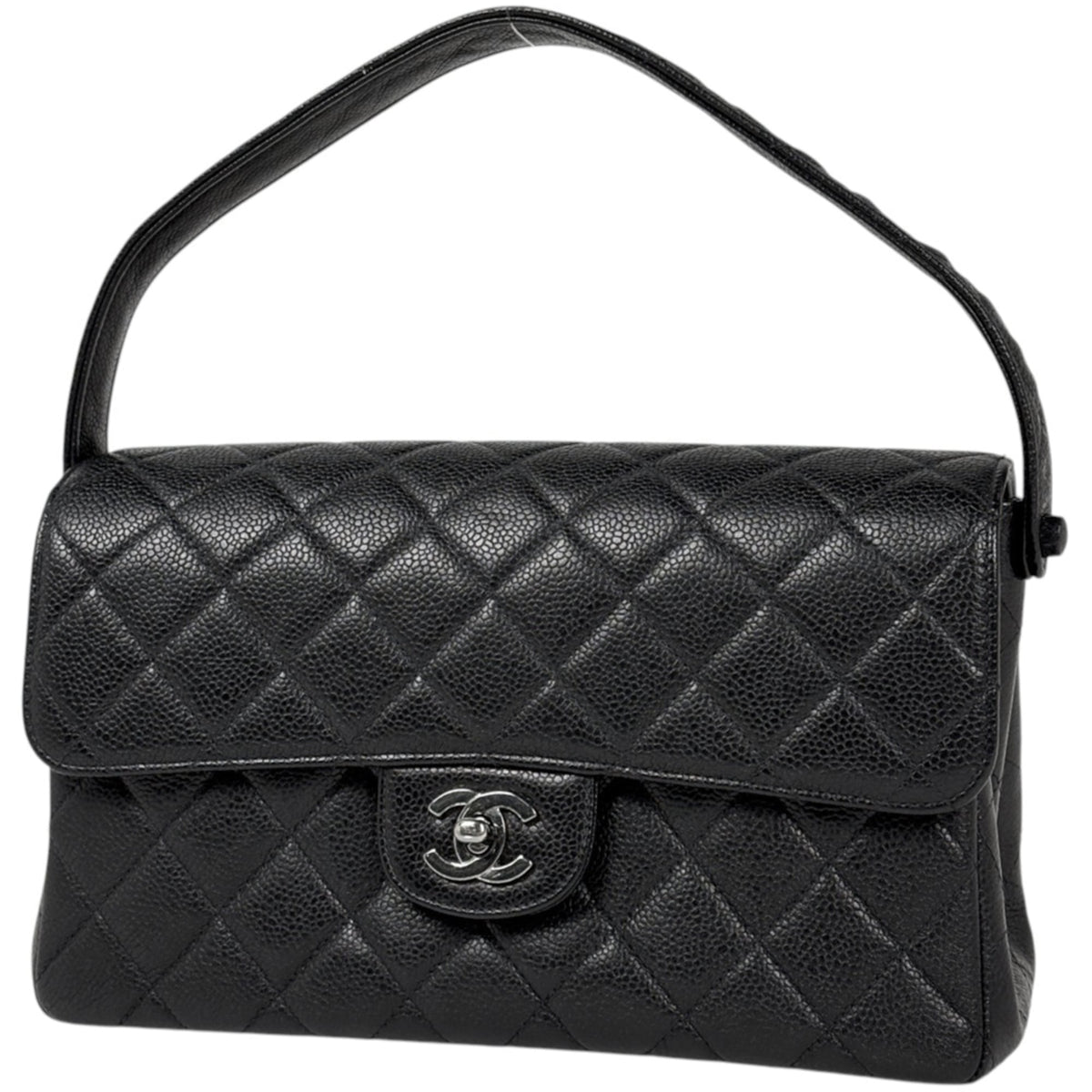 Chanel Matelasse Black Grained Calfskin Handbag (Pre-Owned)
