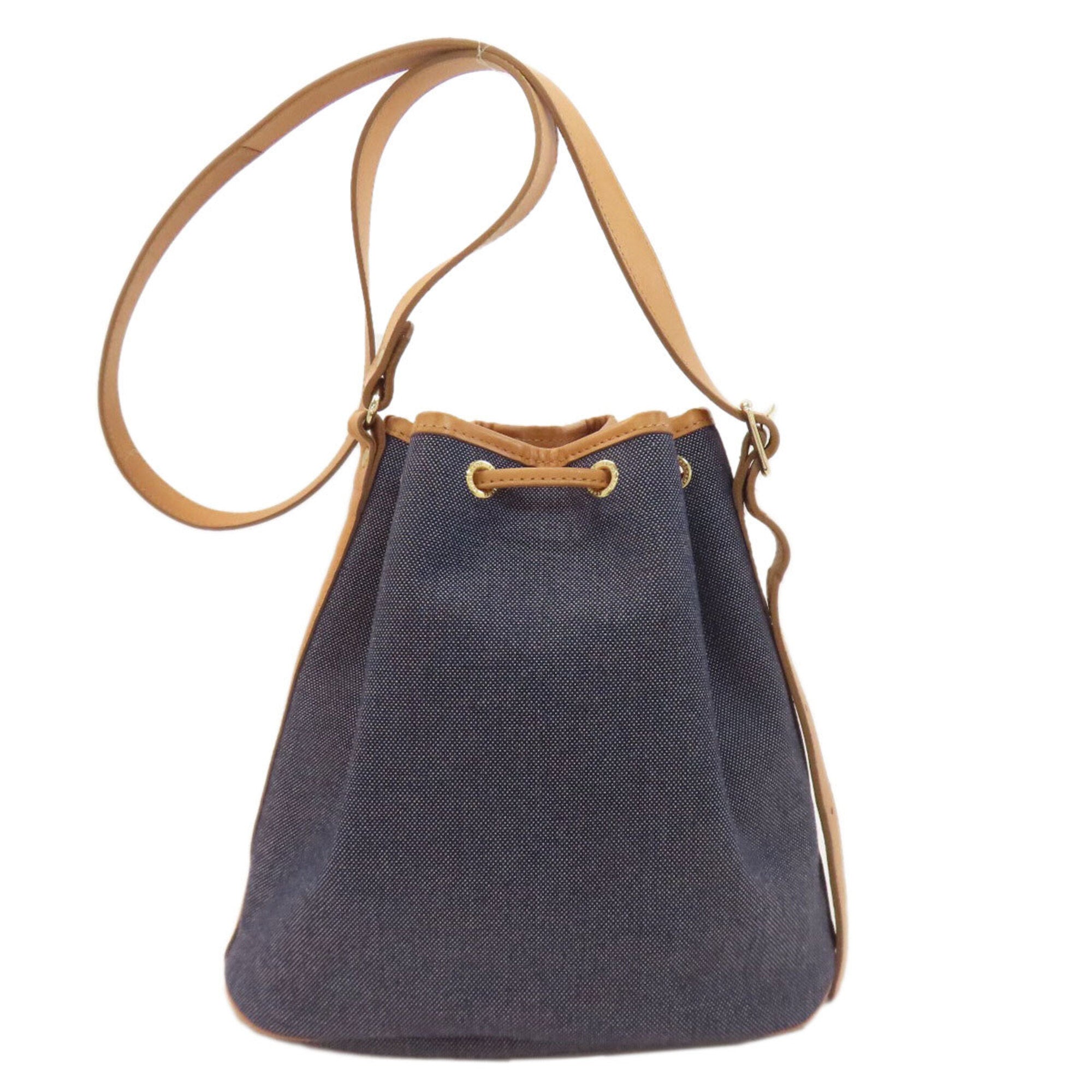 Longchamp Blue Brown Denim Shoulder Bag (Pre-Owned)