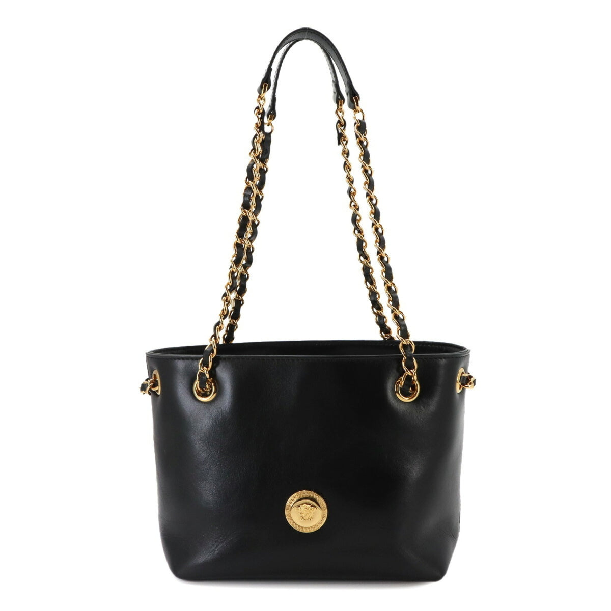 Versace Black Leather Handbag Shoulder Bag (Pre-Owned)