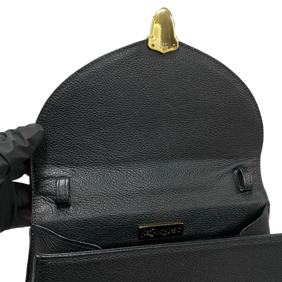 Yves Saint Laurent Black Red Color Leather Handbag Shoulder Bag (Pre-Owned)