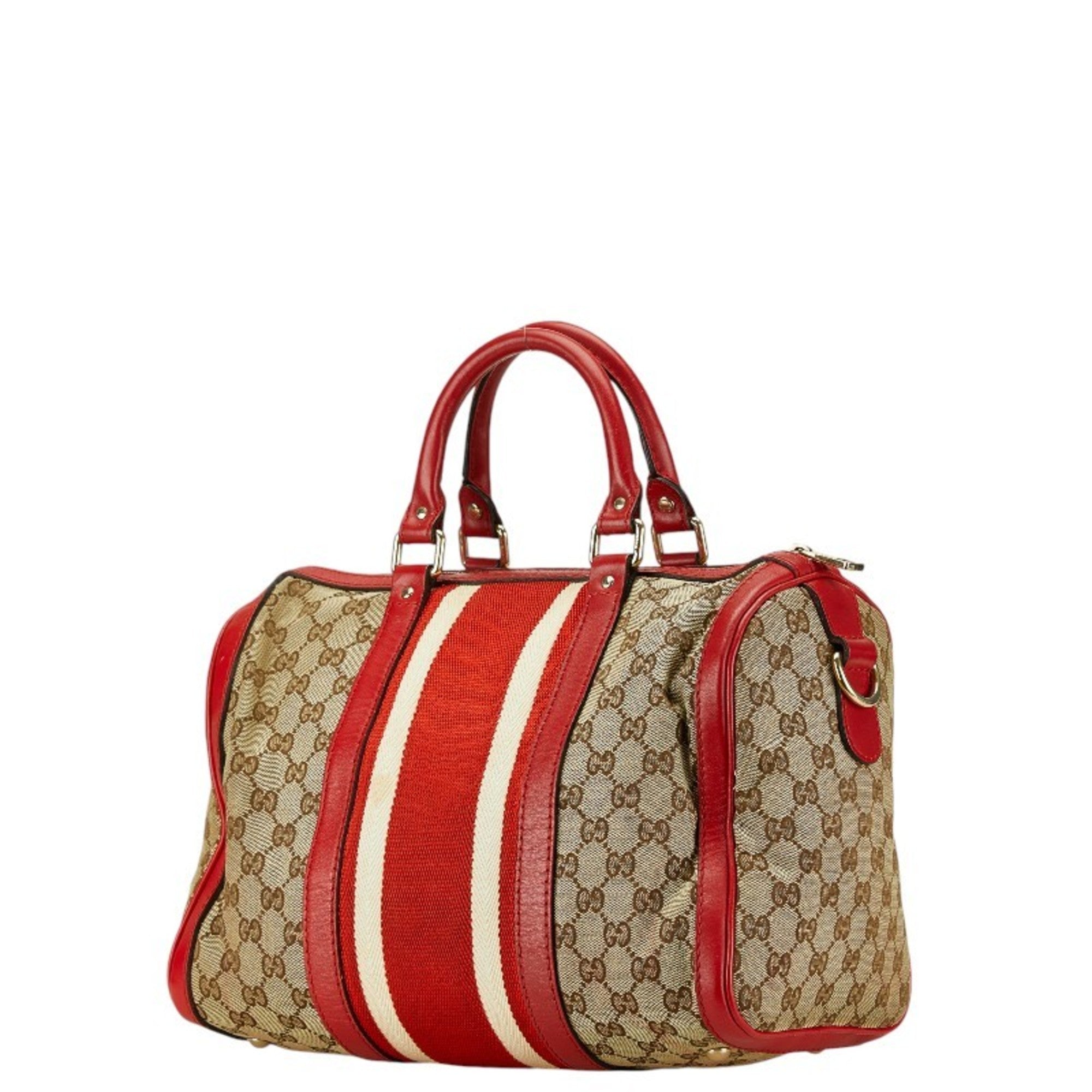 Gucci Beige Red Color Canvas Leather Boston Bag Shoulder Bag (Pre-Owned)