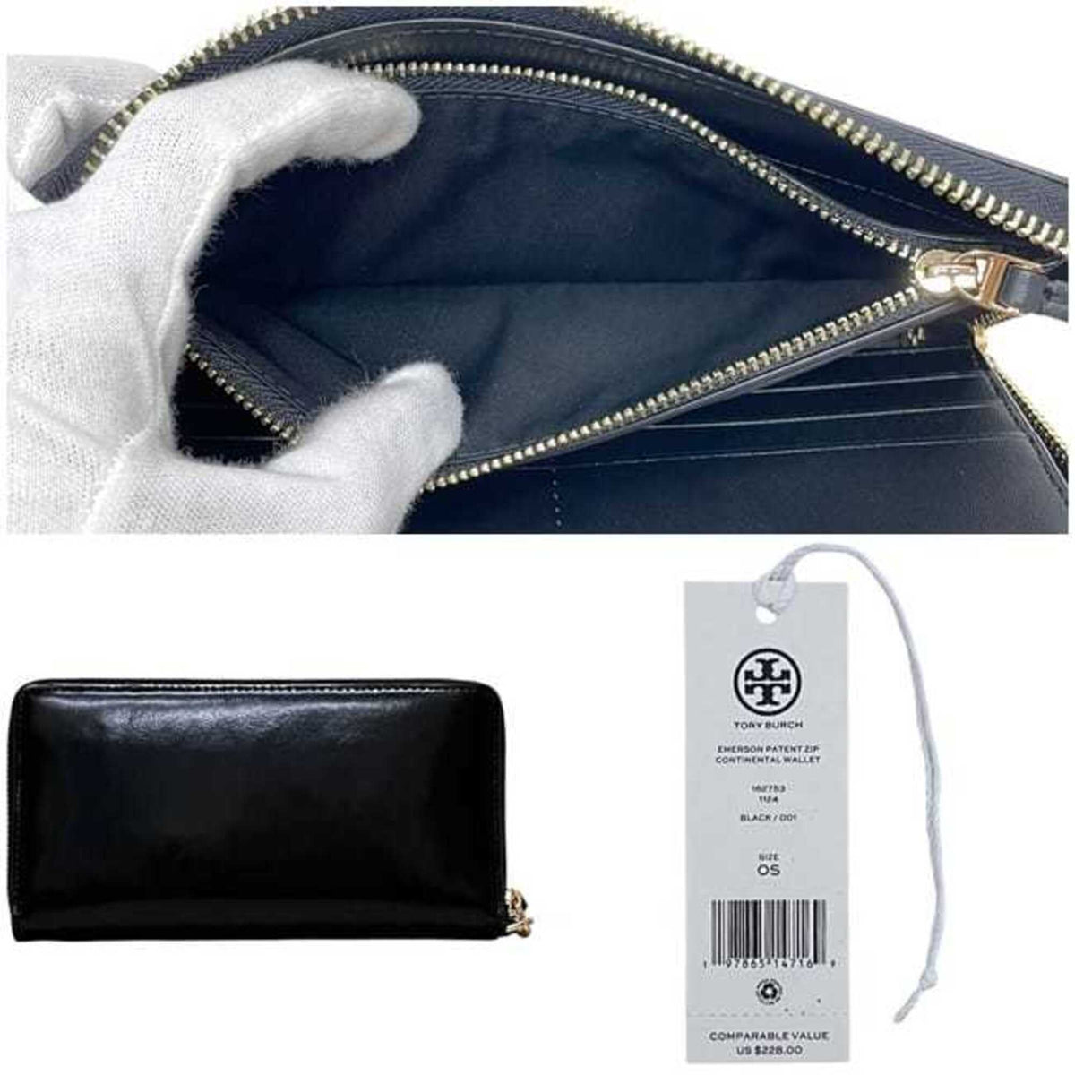 Tory Burch Black Patent Leather Long Wallet (Bi-Fold) (Pre-Owned)