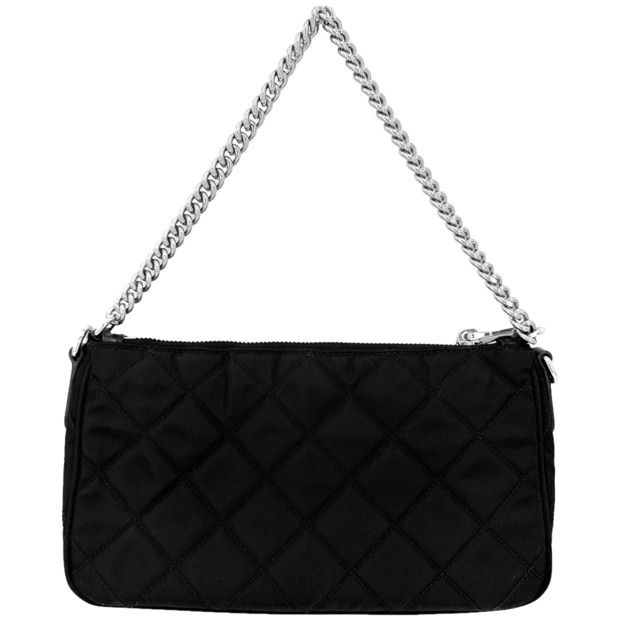 Prada Black Nylon Leather Handbag Shoulder Bag (Pre-Owned)