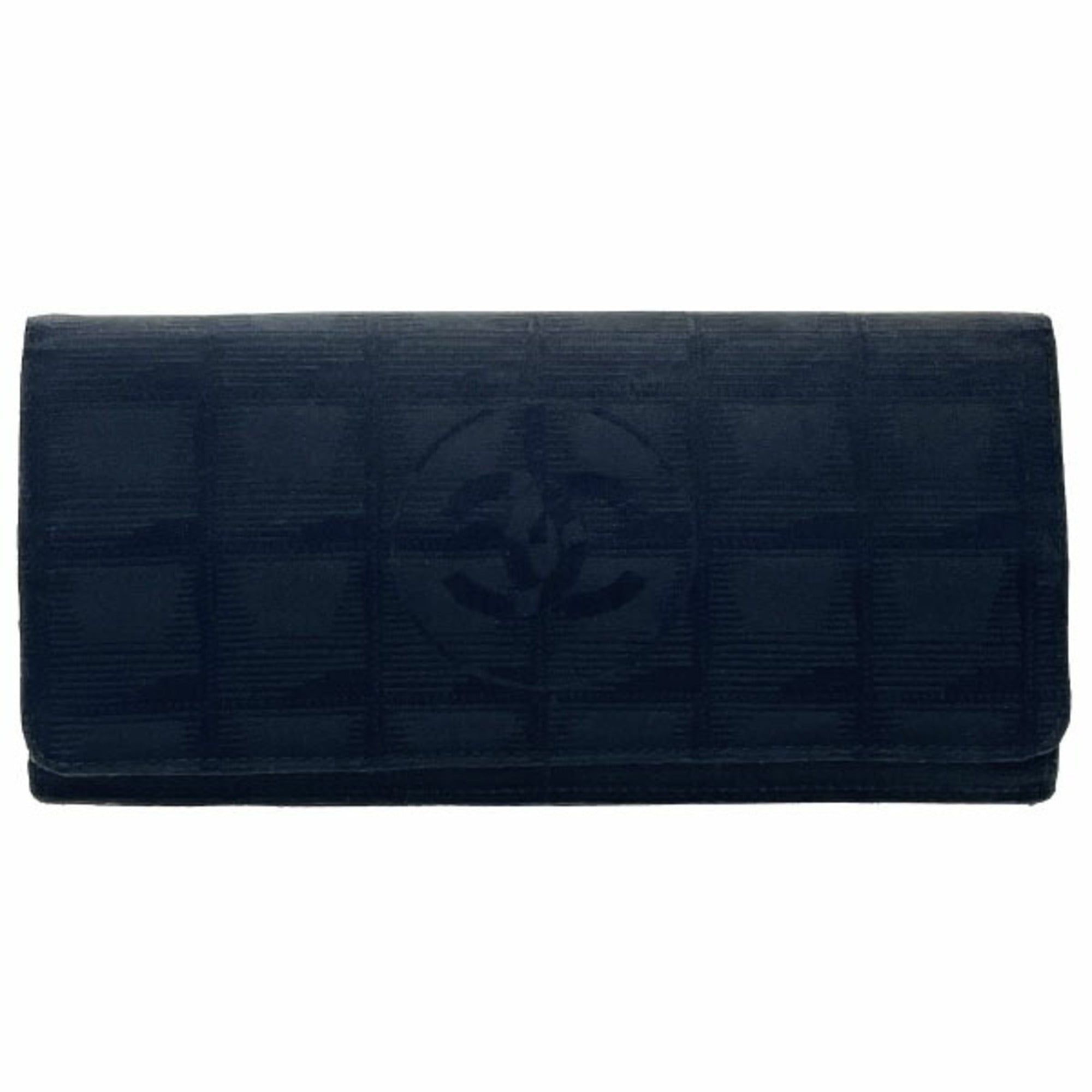 Chanel Black Leather Nylon Long Wallet (Bi-Fold) (Pre-Owned)