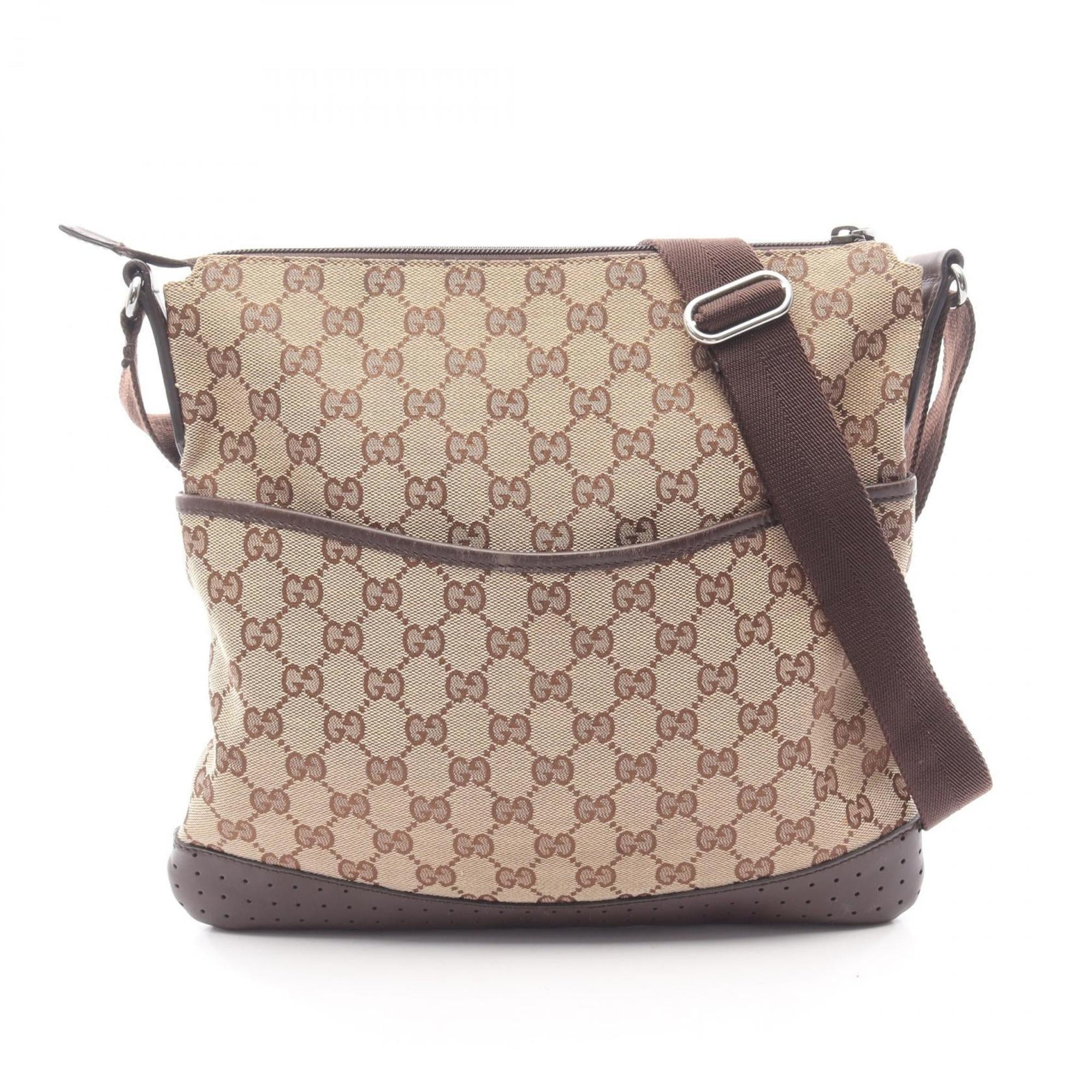 Gucci Beige Brown Gg Canvas Leather Shoulder Bag (Pre-Owned)