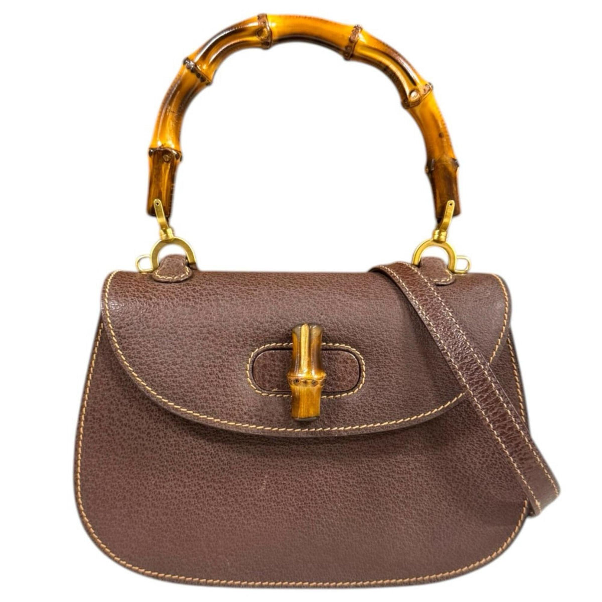 Gucci Bamboo Brown Bamboo Leather Shoulder Bag (Pre-Owned)