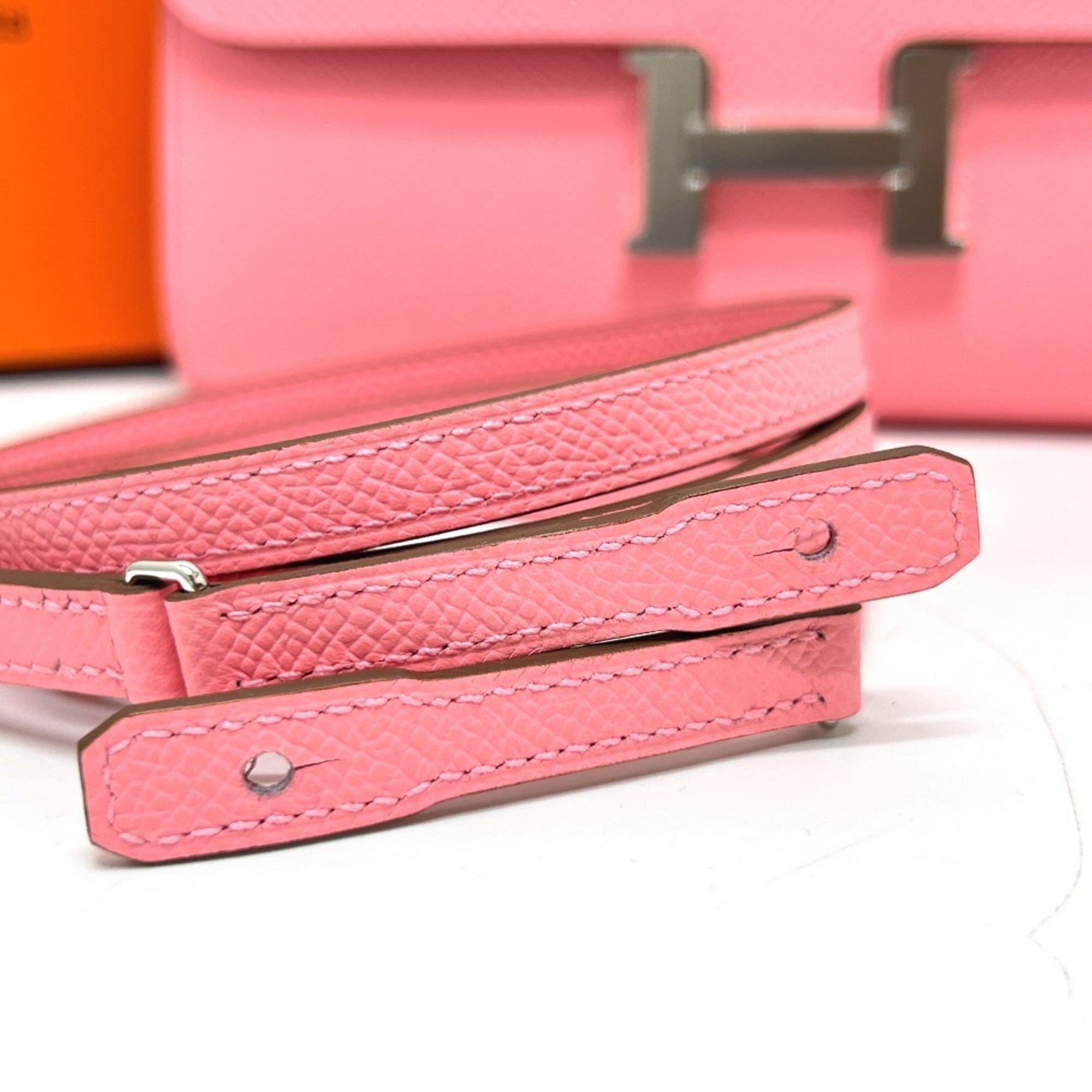 Hermes Pink Rose Confetti Epsom Leather Chain/Shoulder Wallet (Pre-Owned)