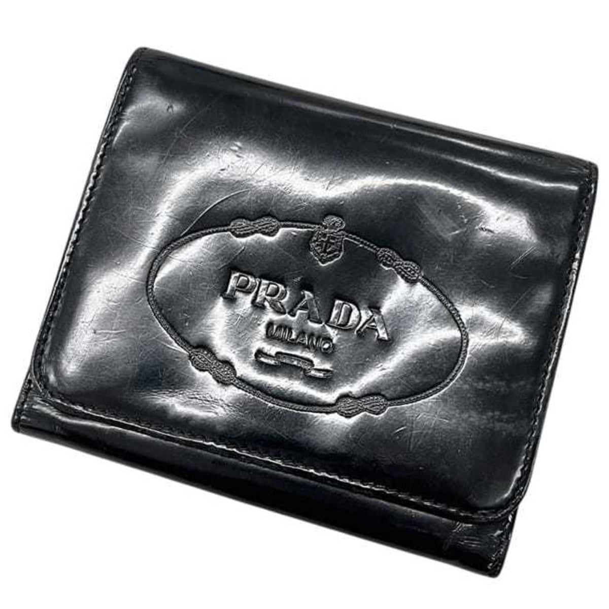 Prada Black Nero Patent Leather Wallet (Tri-Fold) (Pre-Owned)