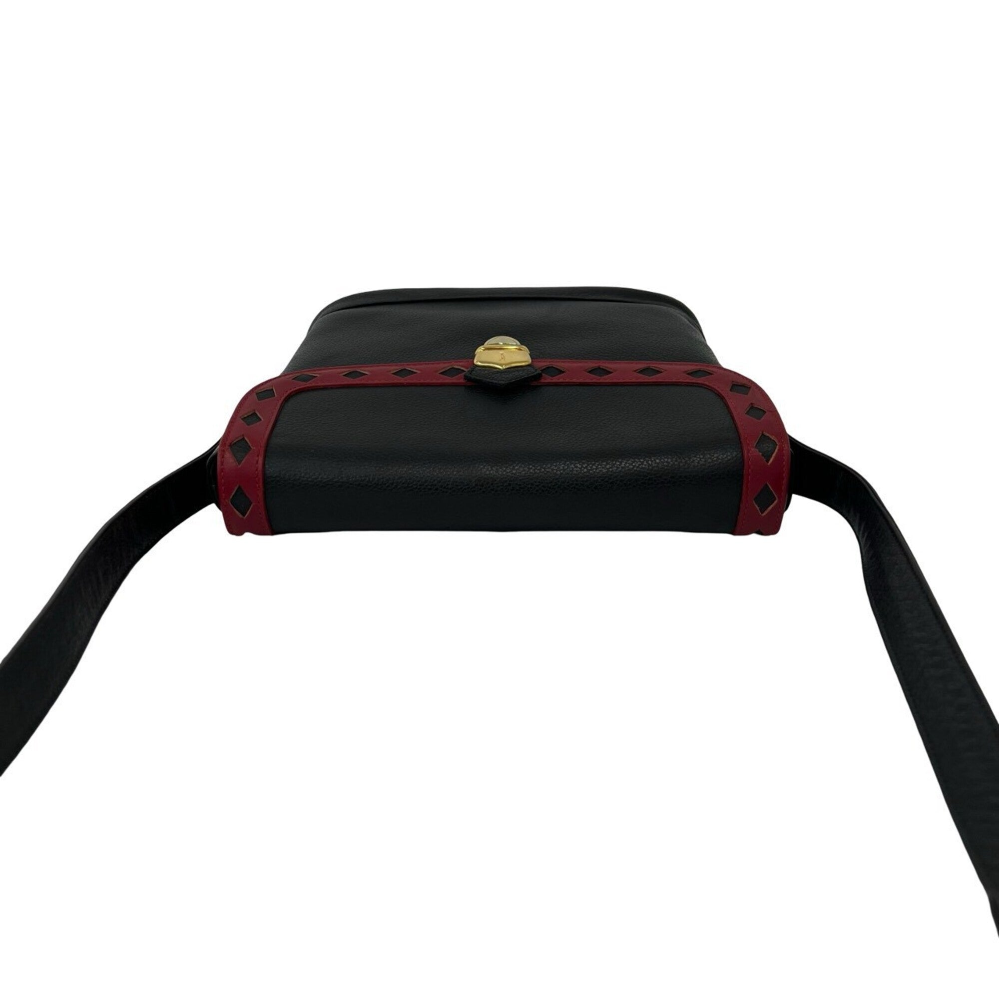 Yves Saint Laurent Black Red Color Leather Shoulder Bag (Pre-Owned)
